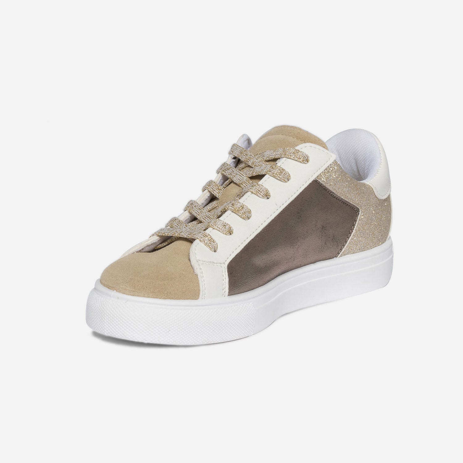 Tennis TEXTO beige, blanche et dorée à étoile