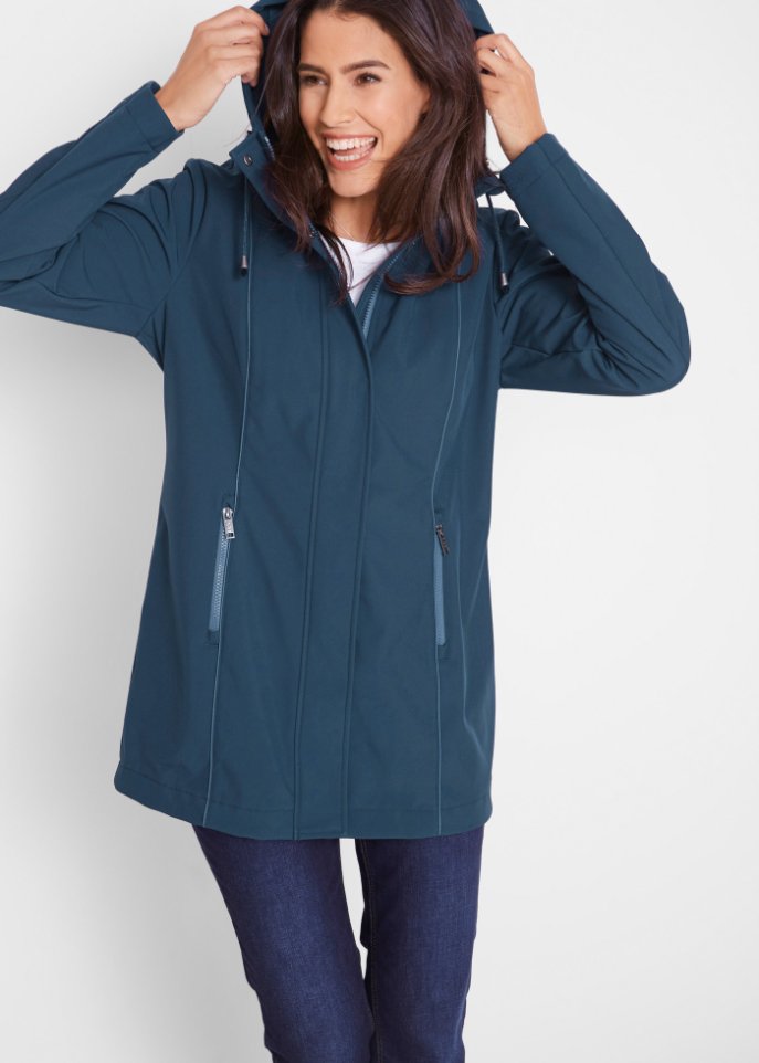 Softshell-Parka mit kontrastfarbenen Nähten, Innenfutter