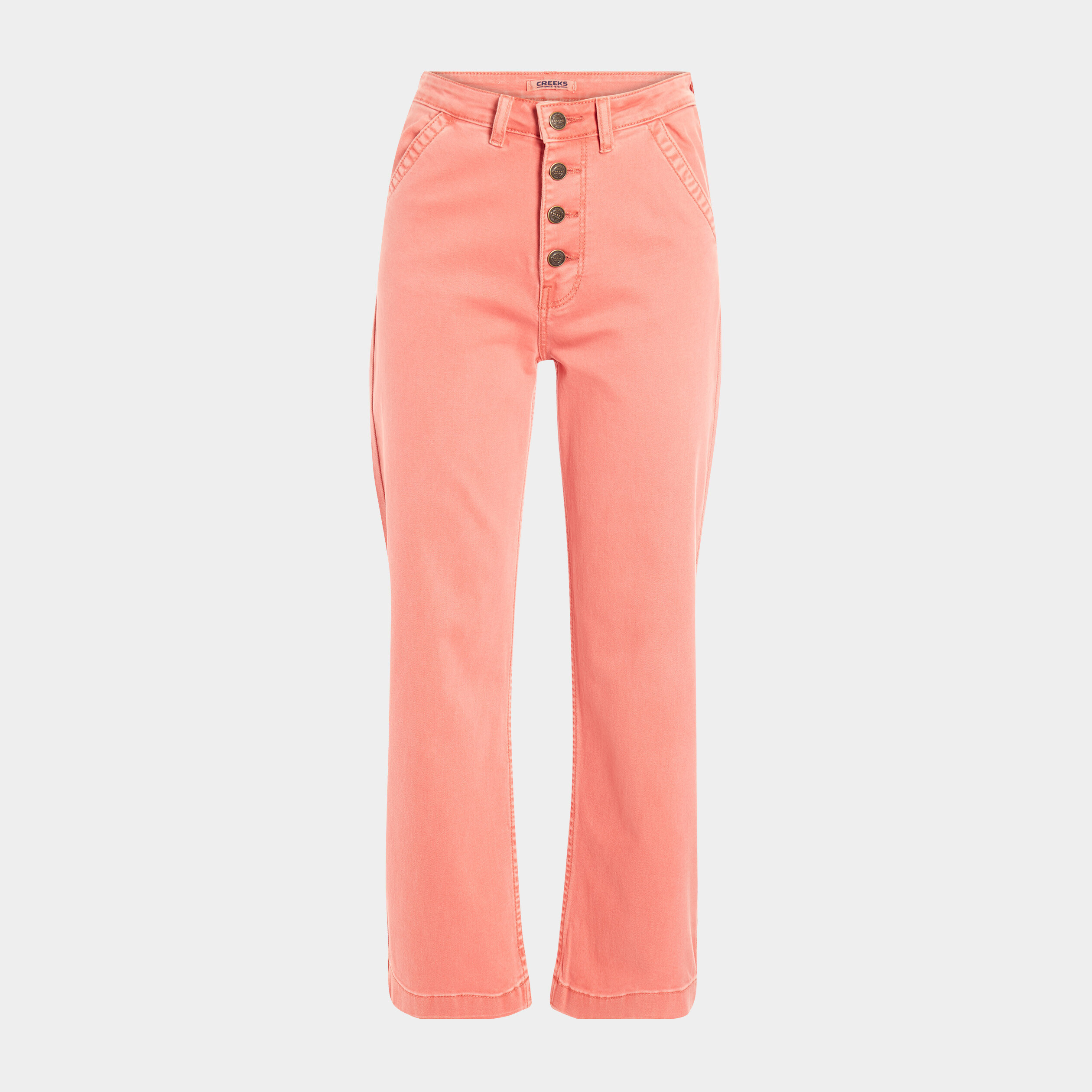 Pantalon jambe large 7 8ème boutonné rose corail femme | La Halle
