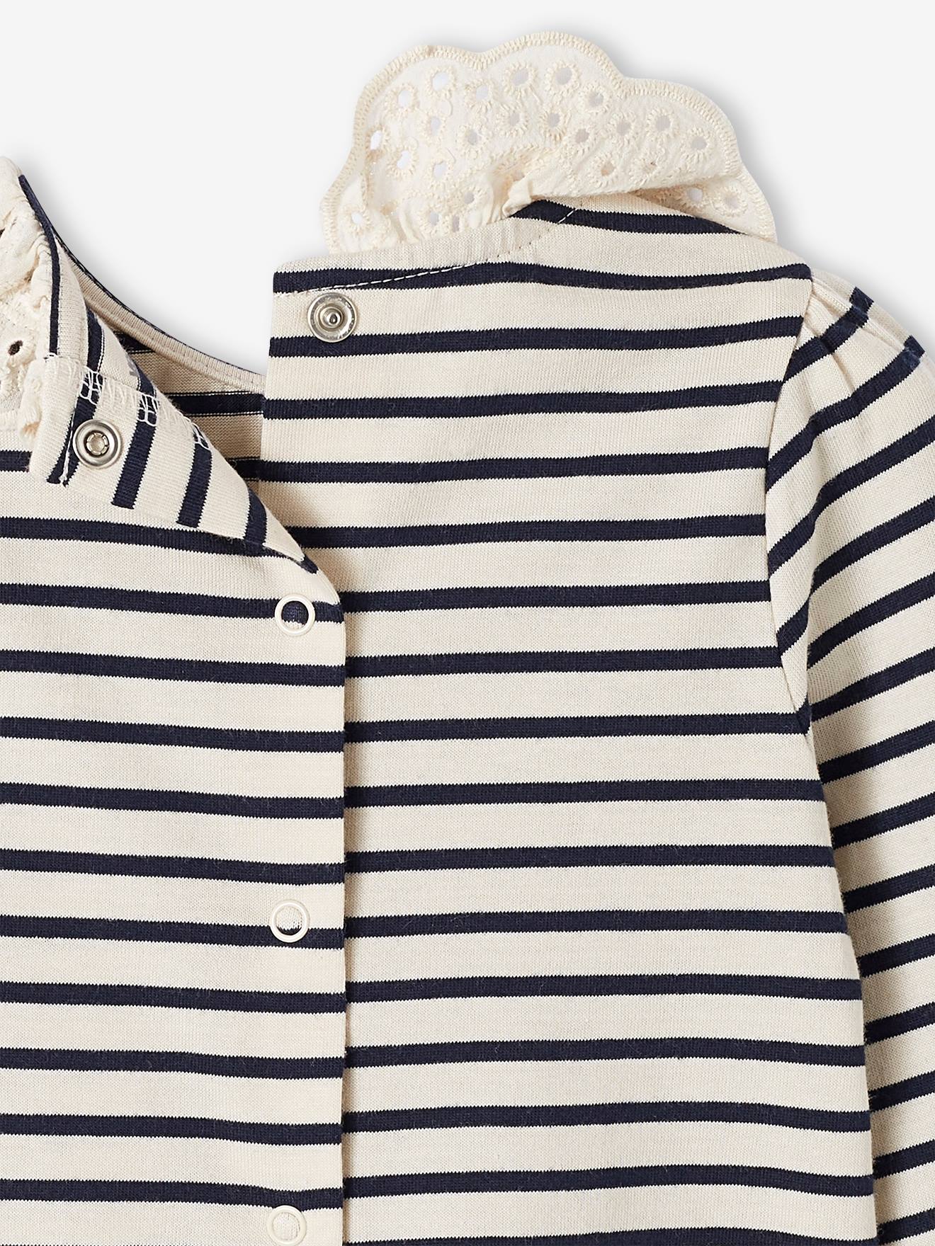 Vertbaudet Baby Shirt mit besticktem Kragen Oeko-Tex - marine gestreift