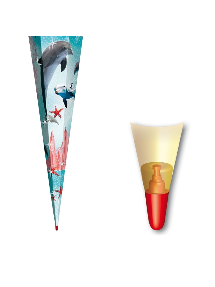 ROTH Schultüte groß Delfin & Seesterne 85 cm, Glitter Glitzerborte in Blau günstig kaufen onesize