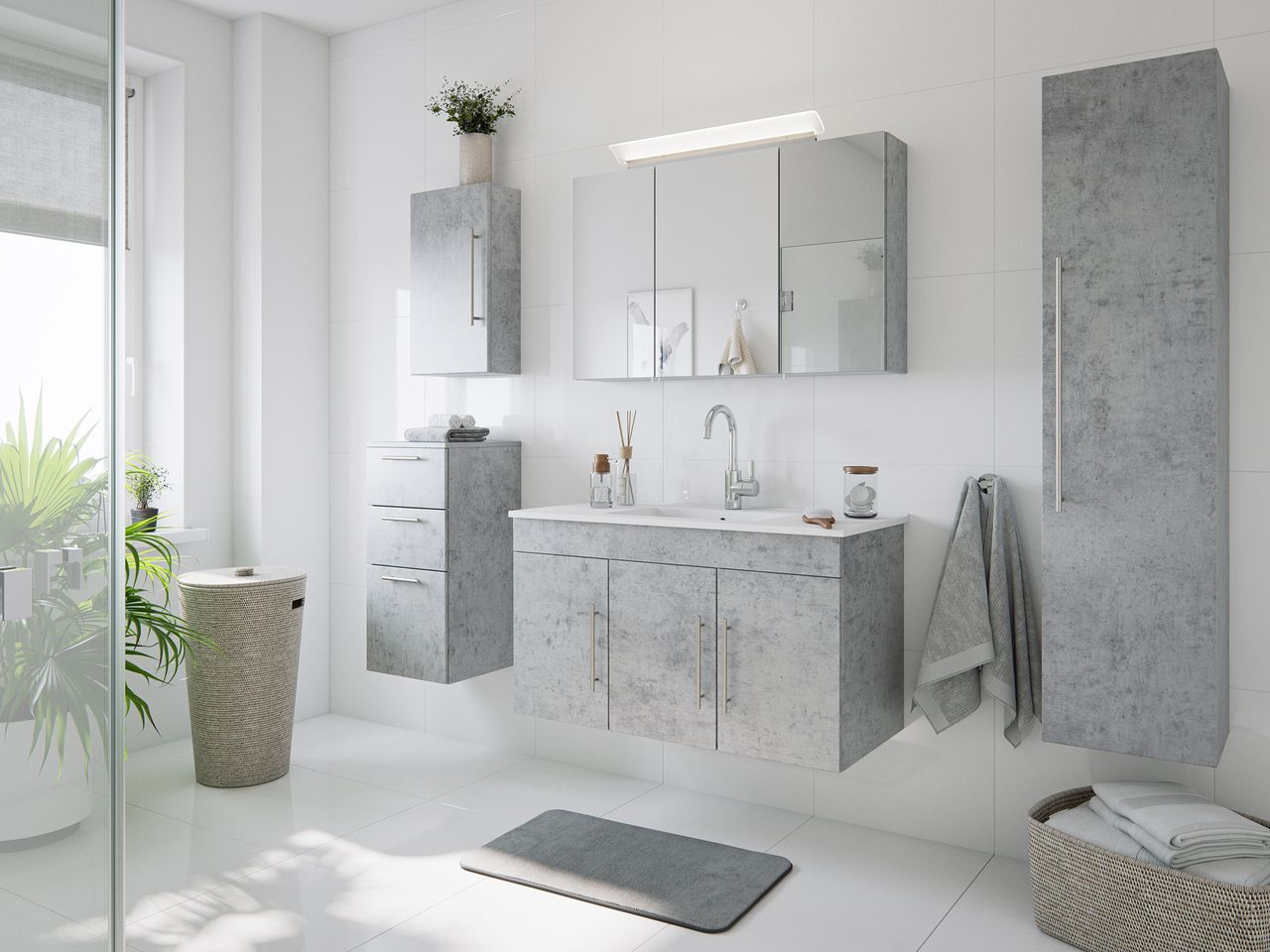 Posseik Badmöbel-Set Teramo 100 cm (5-teilig) Beton EEK: F