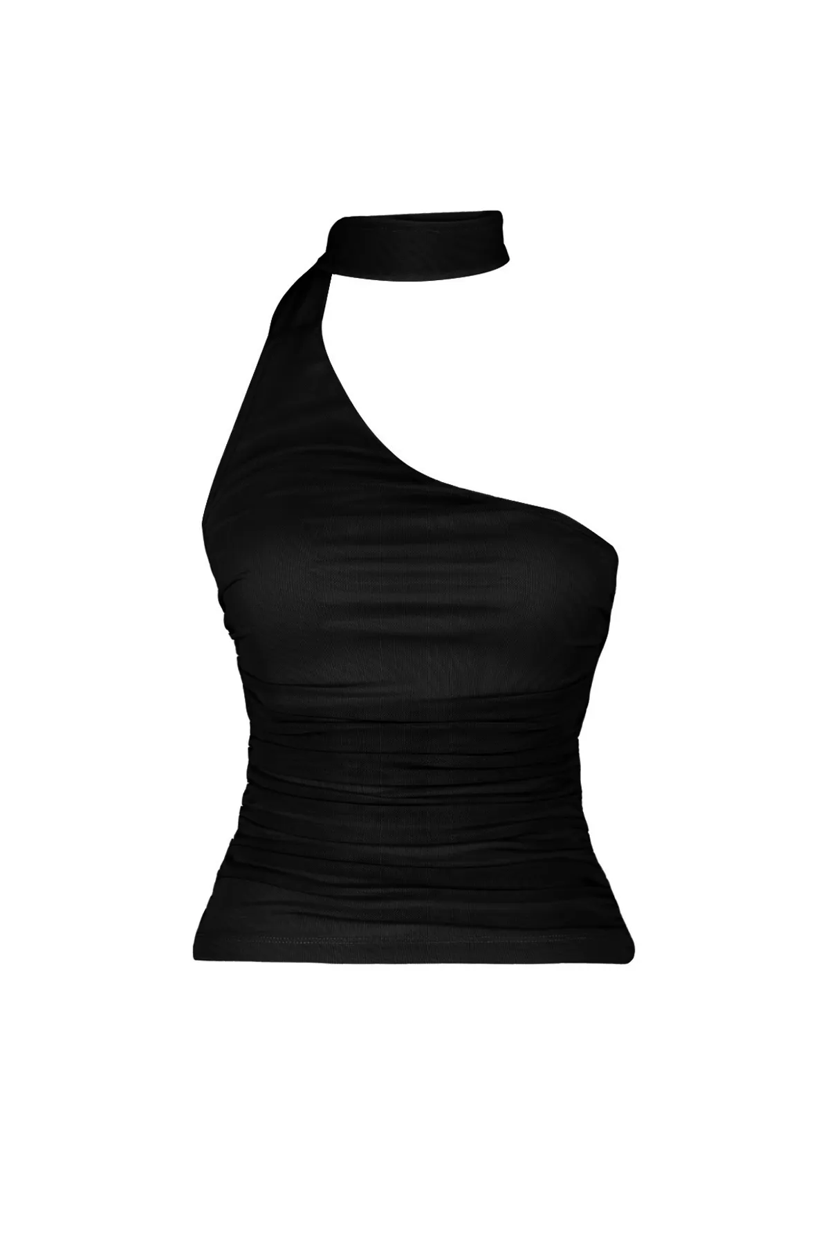 Trendyol Collection  Schwarze Neckholder-Strickbluse mit gerafftem, gefüttertem Tüll TWOSS24BZ00202