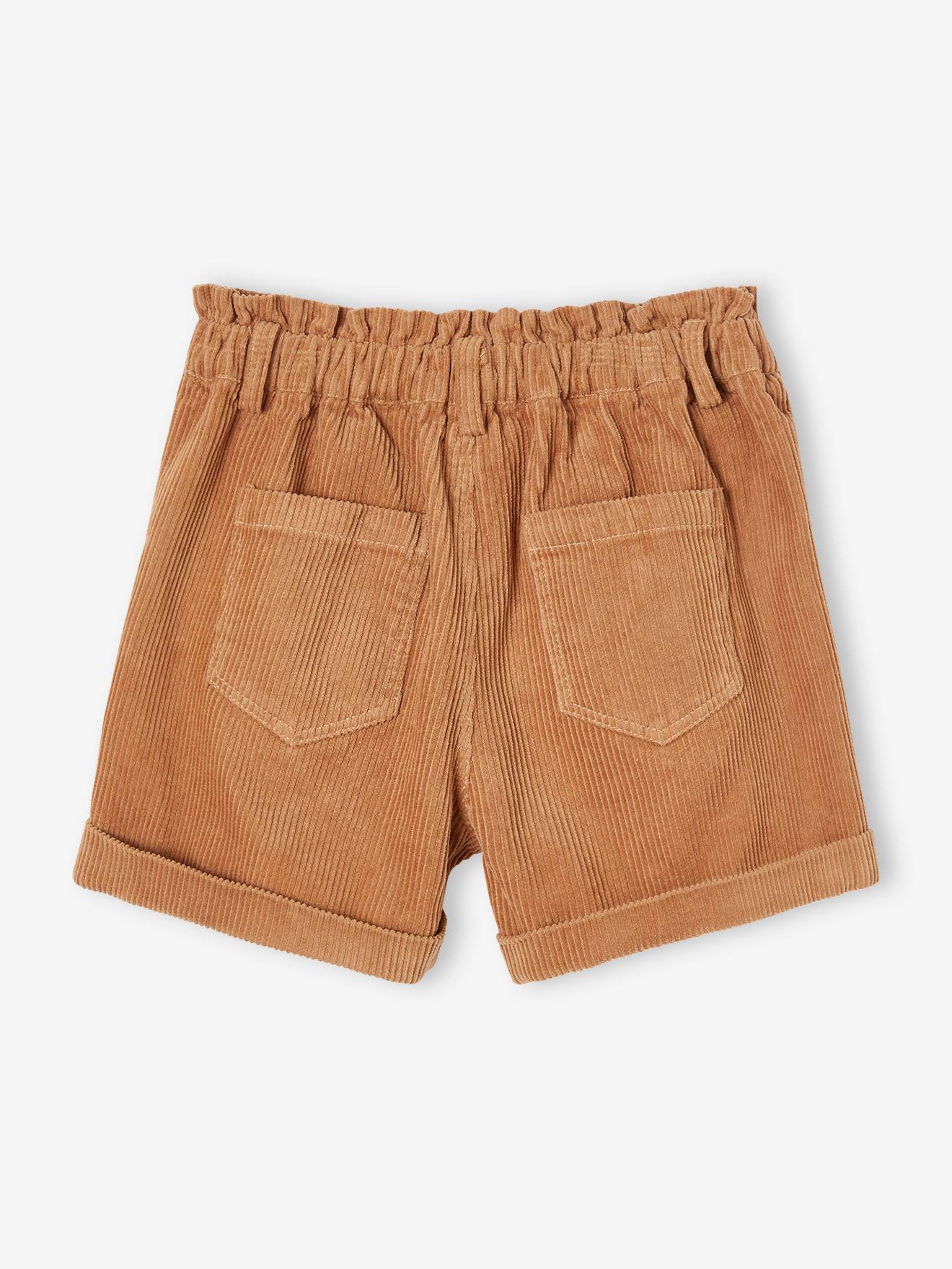 Short paperbag en velours fille camel