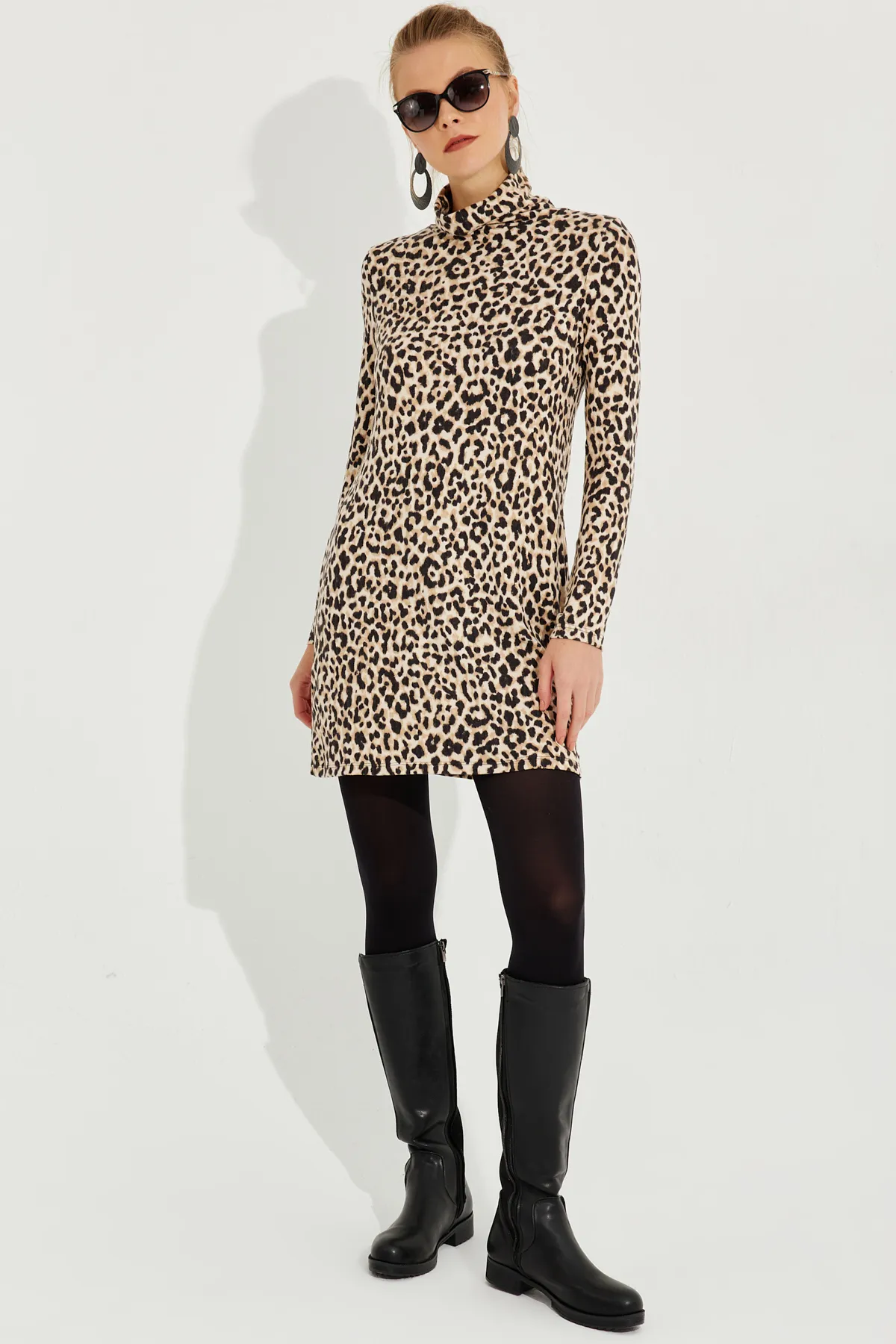 Cool & Sexy  Kamelschwarzes, weiches Leoparden-Minikleid für Damen AYD253