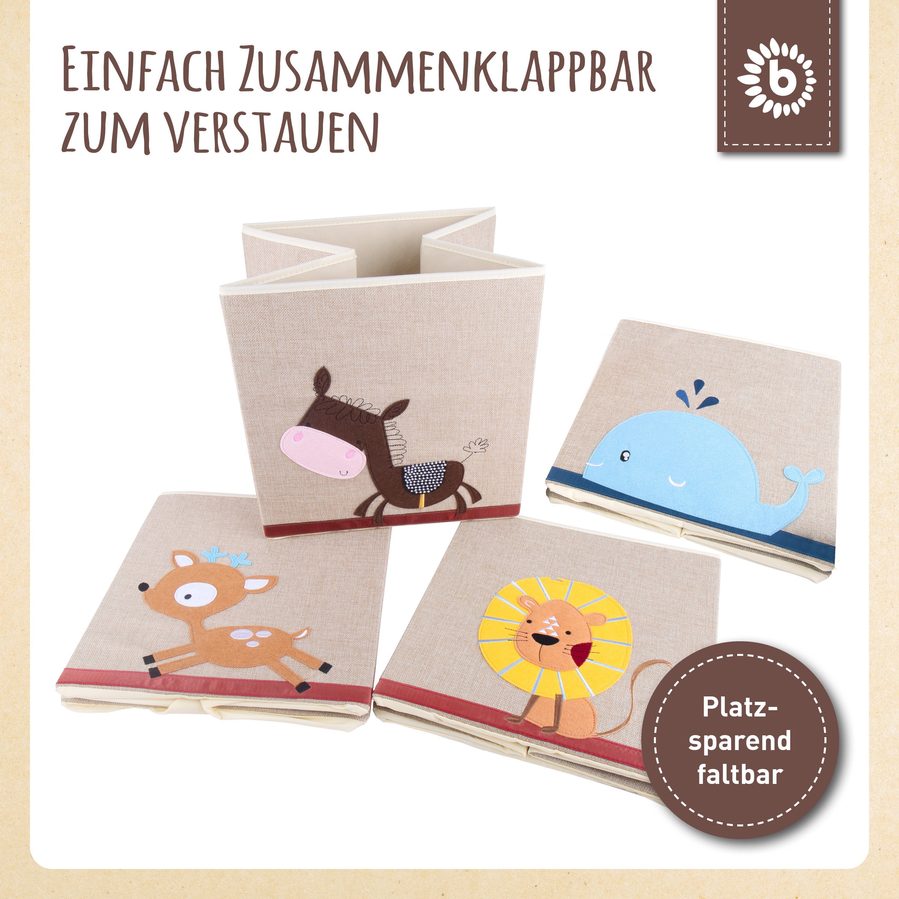 BIECO Spielzeugtruhe Bieco Aufbewahrungsbox Kinder Esel Motiv ca. 36L faltbar Süße Spielzeug Kiste für Kallax Regal Aufbewahrungsbox 33x33x33 Kallax Boxen für Spielzeug Aufbewahrung Storage Box Kallax Korb