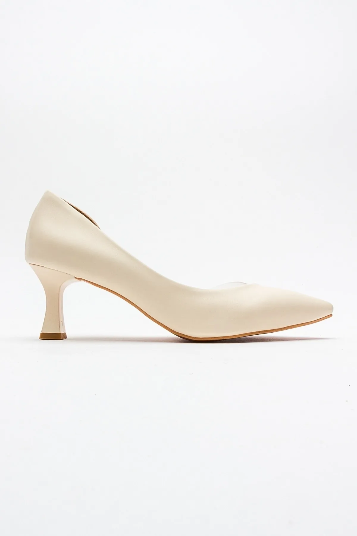 LuviShoes  353 Ecru-Leder-Damenschuhe mit Absatz