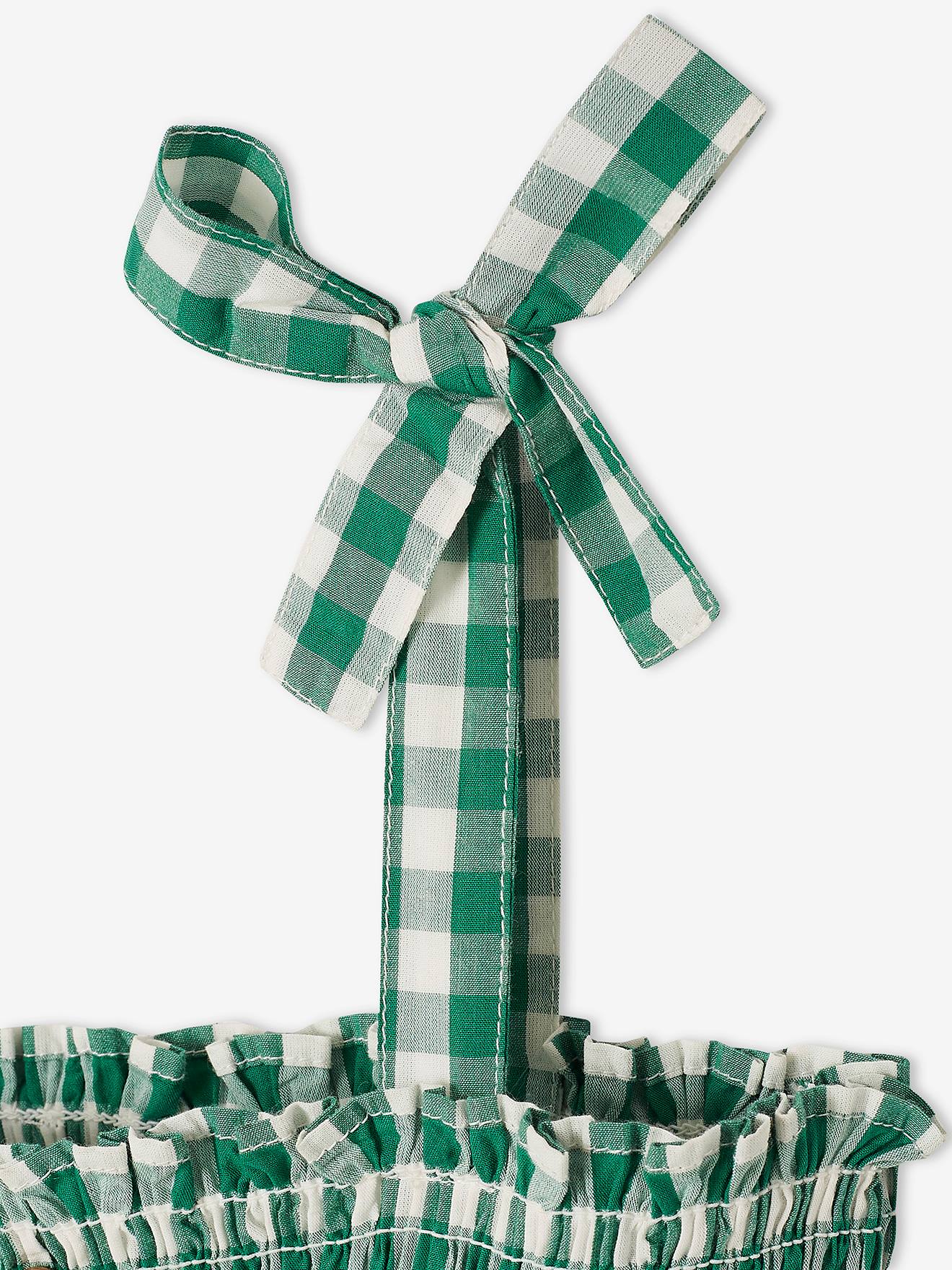 Robe longue à smocks fille carreaux vert
