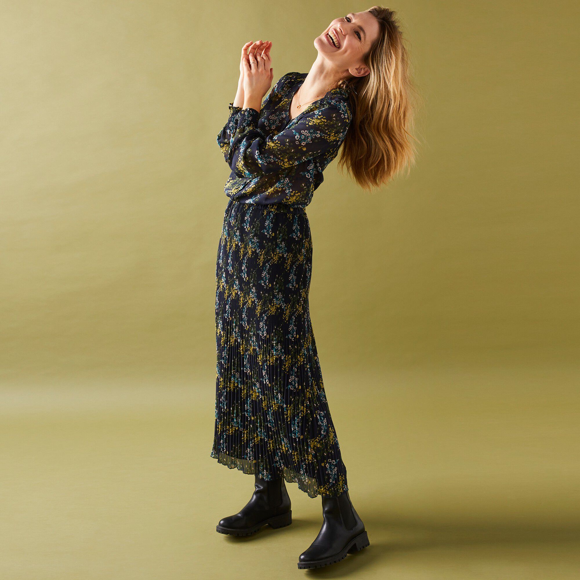 Jupe grande stature voile plissé imprimé fleuri, polyester recyclé(1)