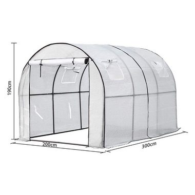 Sekey Gewächshaus Foliengewächshaus mit Stahlfundament 200x300 cm Seitenwände aufrollbar, Folientunnel Begehbar Tomatenhaus Winterfest, mit Erdanker, Weiß