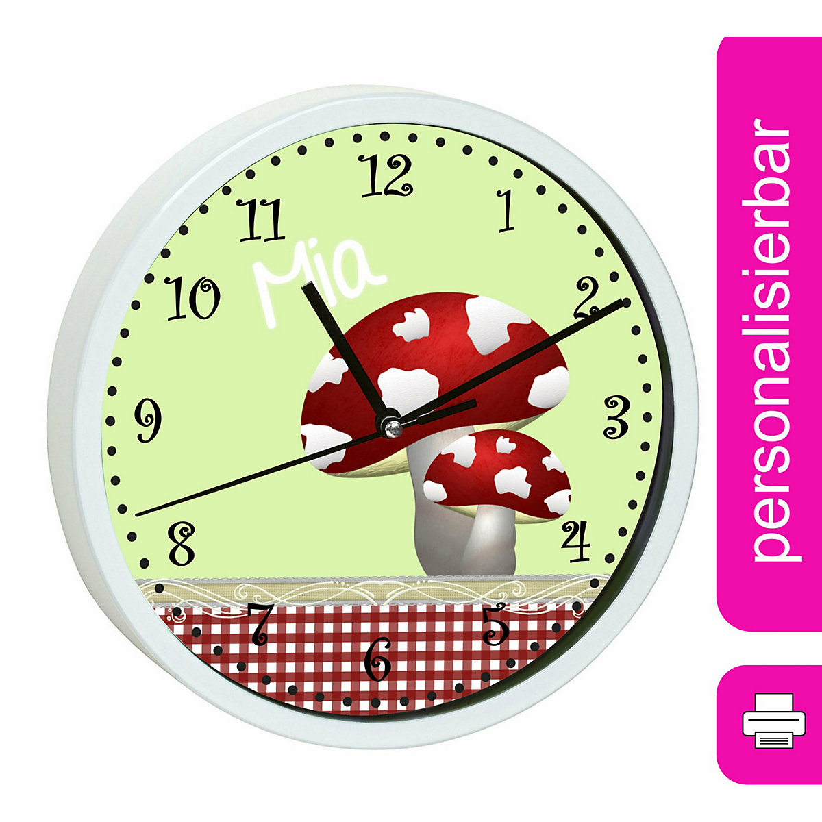 Kinder Wanduhr personalisiert mit Name Glückspilz