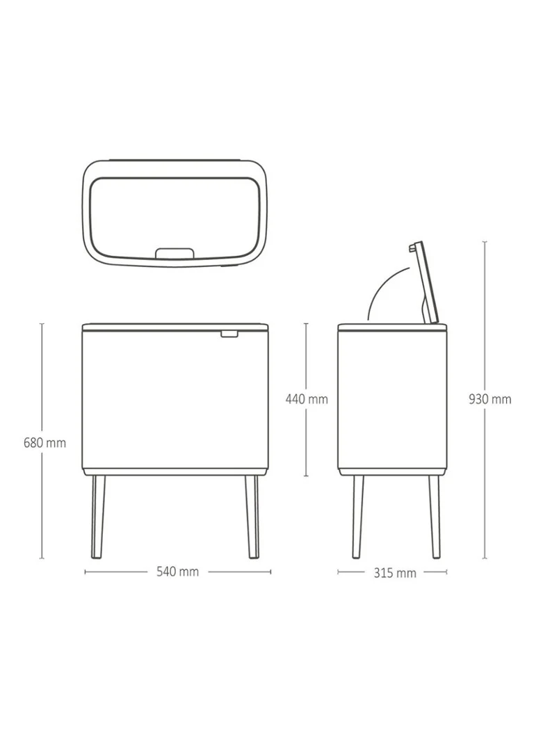 Lixeira dupla Brabantia Bo Touch Bin para reciclagem, com tampa e pés, 11 + 23 litros