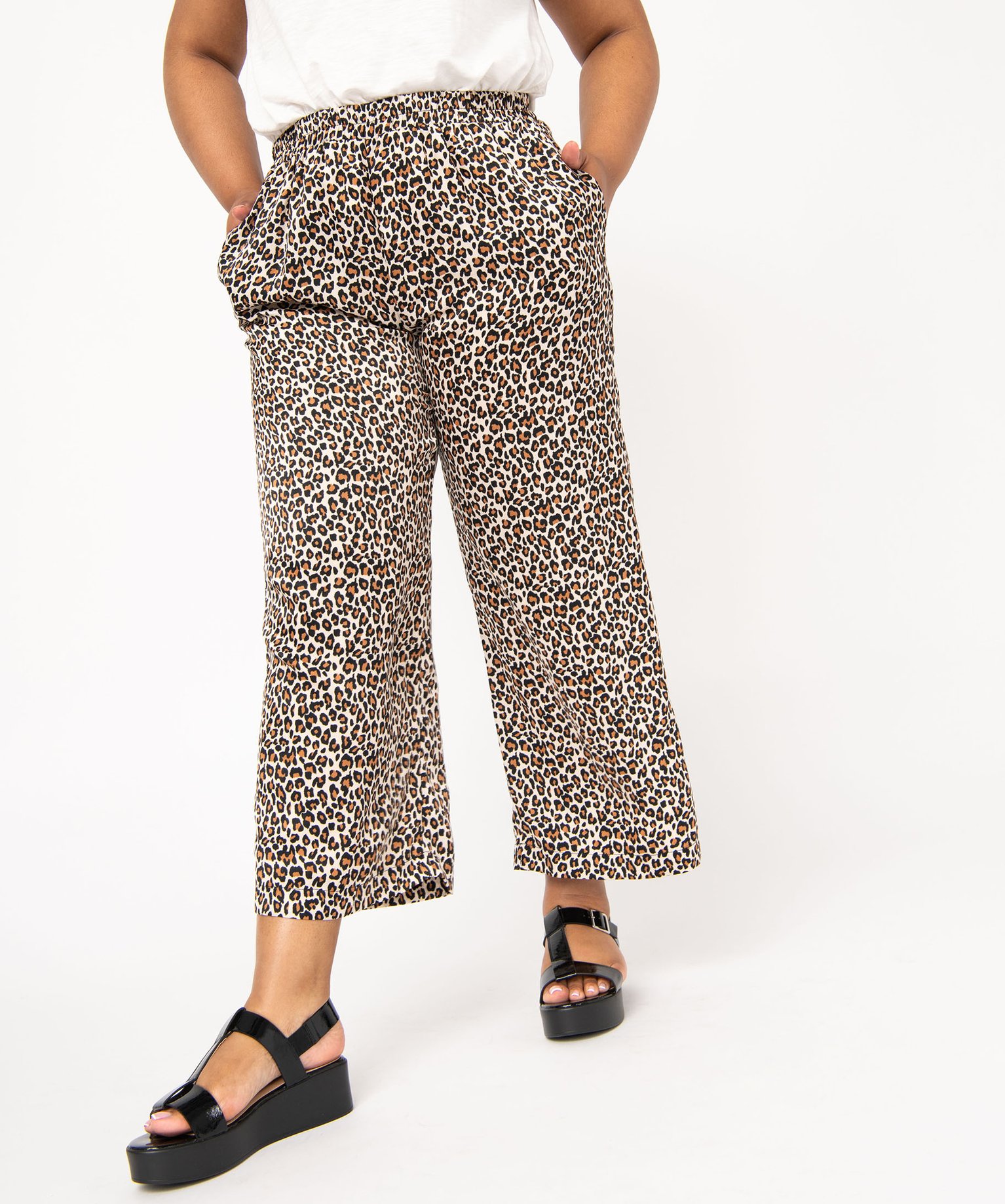 Pantalon ample à motif léopard femme grande taille imprime | GEMO