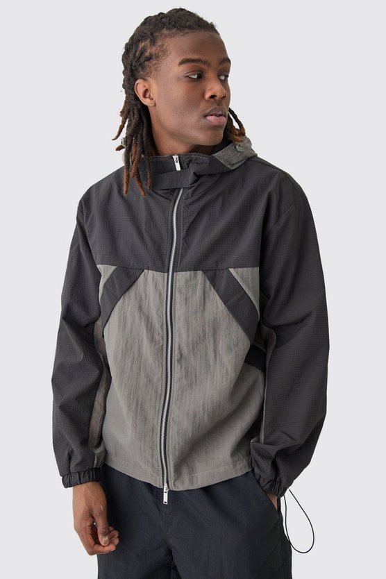 Transparenter Colorblock Windbreaker mit Kapuze