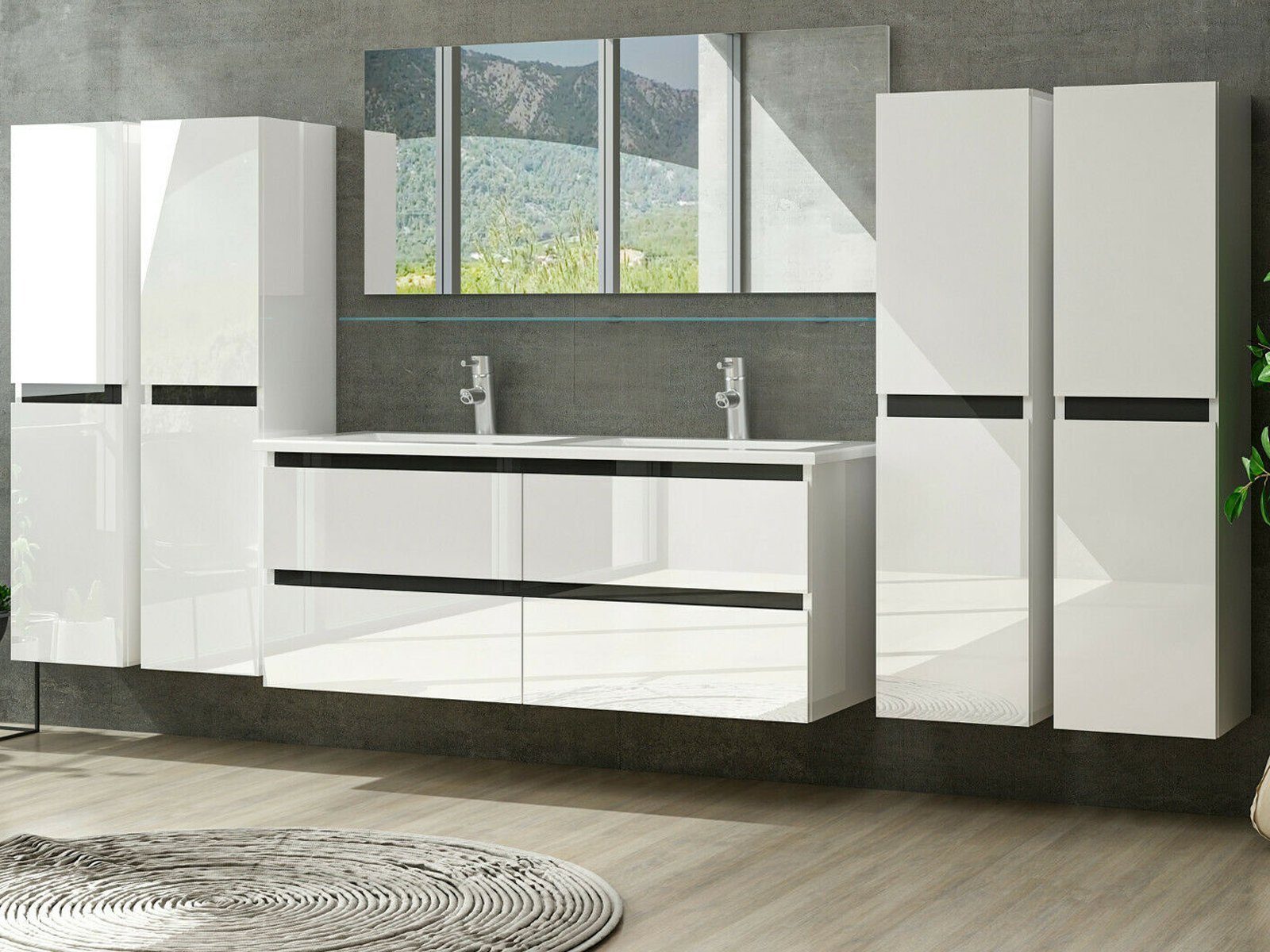 Homeline Badmöbel-Set Doppelwaschtisch Dennis New -D-4-xH doppelwaschtisch mit unterschrank, (7-St)