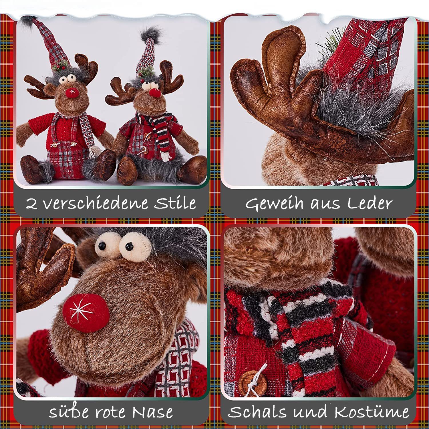 KAHOO Weihnachtsfigur Kuscheltiere, Elchpuppe (2 St), 28x60cm, Dekofigur