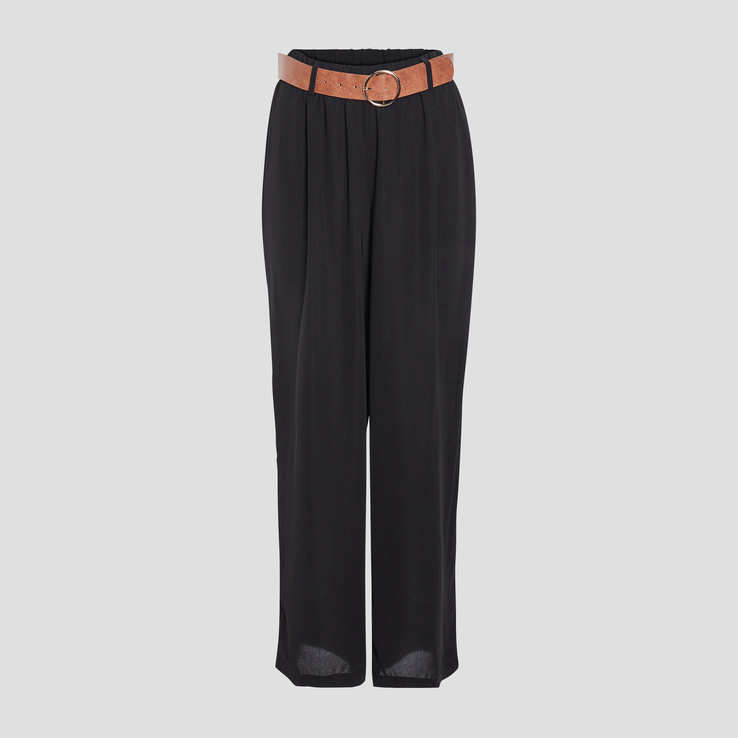Pantalon fluide taille haute ceinturée noir femme | La Halle