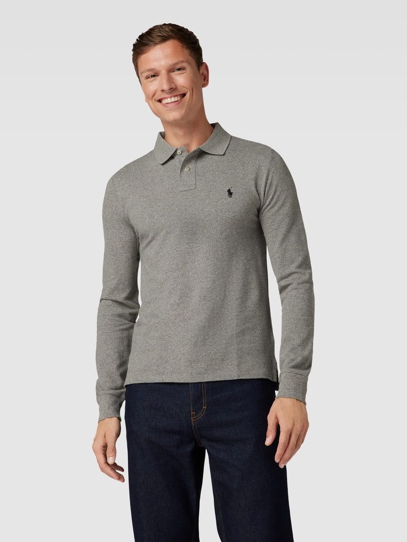 Slim Fit Poloshirt mit Label-Stitching in hellgrau meliert