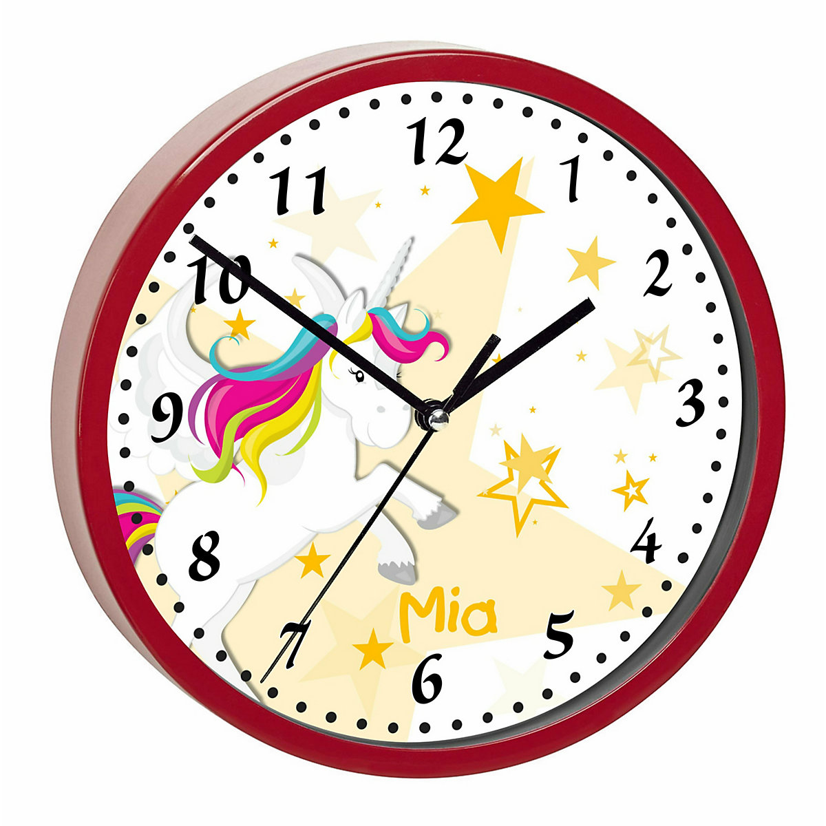 Kinder Wanduhr personalisiert mit Name Pegasus Sterne Gelb