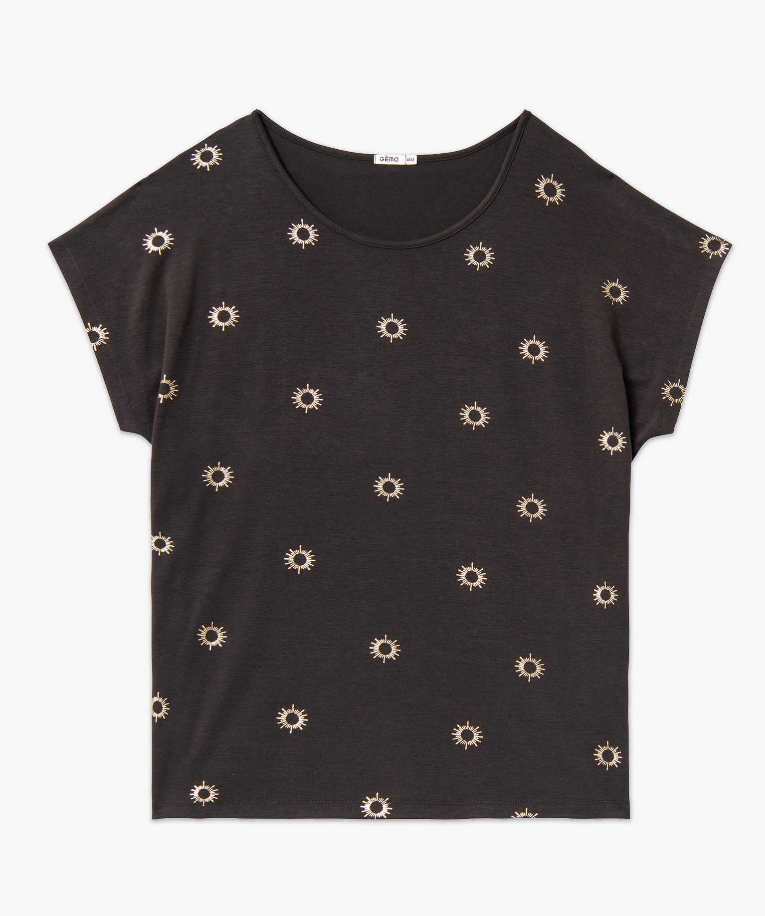 Tee-shirt femme grande taille à manches courtes avec motifs noir | GEMO