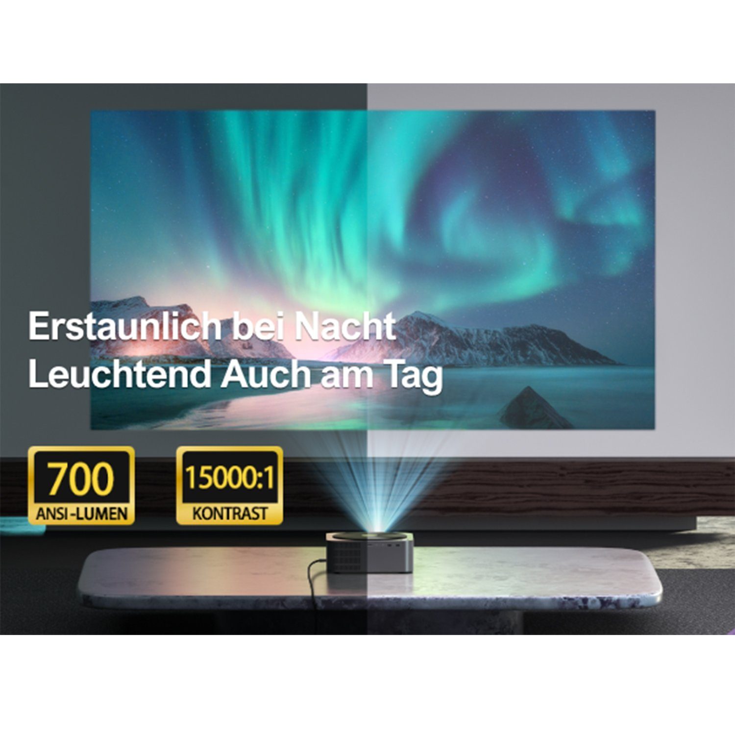 Ultimea Native 1080P Full HD Beamer (21000 lm, 15000:1, 1920 x 1080 px, Full HD,4K-Decodierung&HDR10, Autofokus&6D-Autotrapezkorrektur)