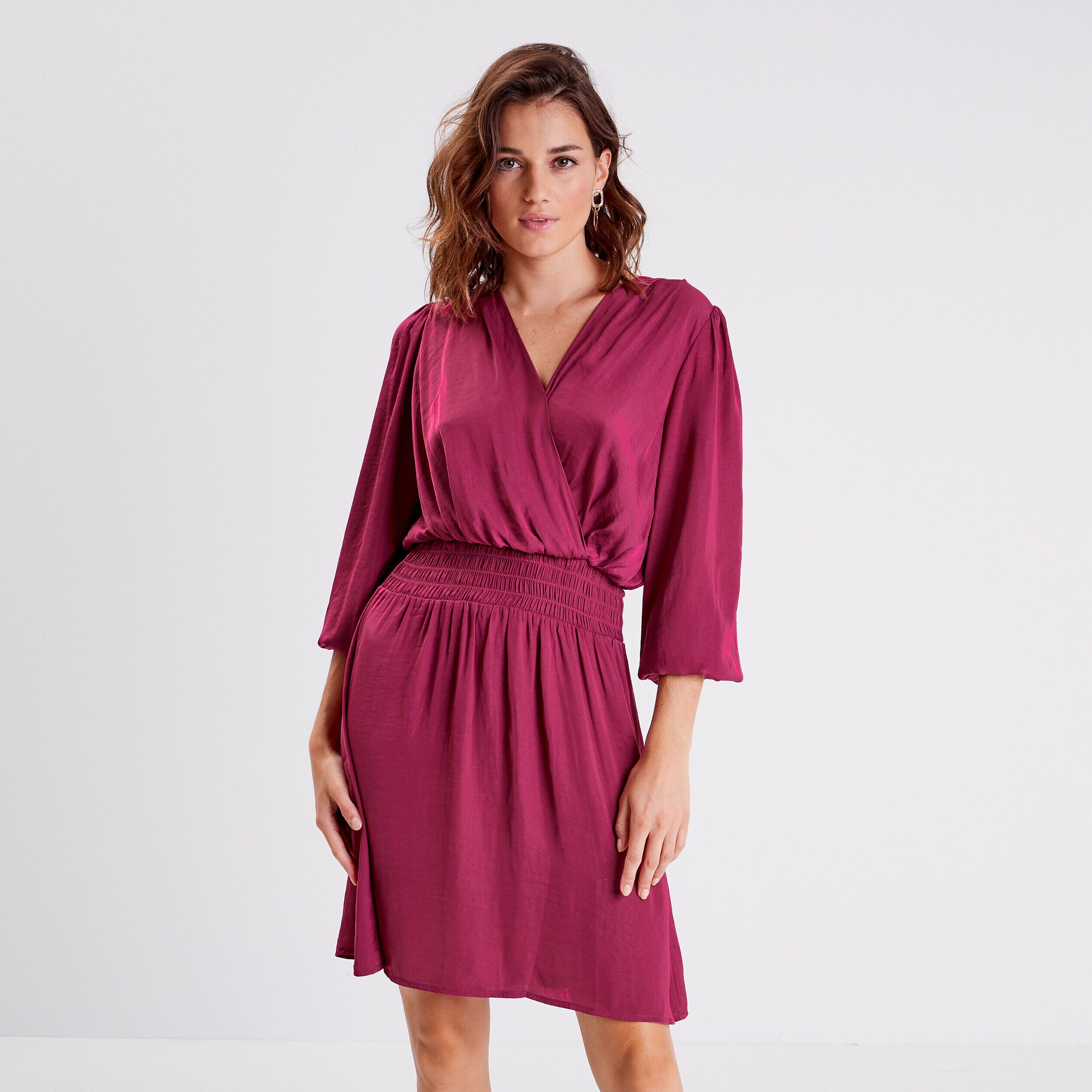 Robe évasée satinée prune femme | Cache Cache