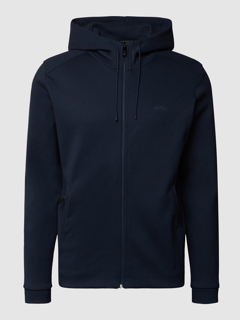 Sweatjacke mit Label-Print Modell 'Saggy Curved' in marineblau