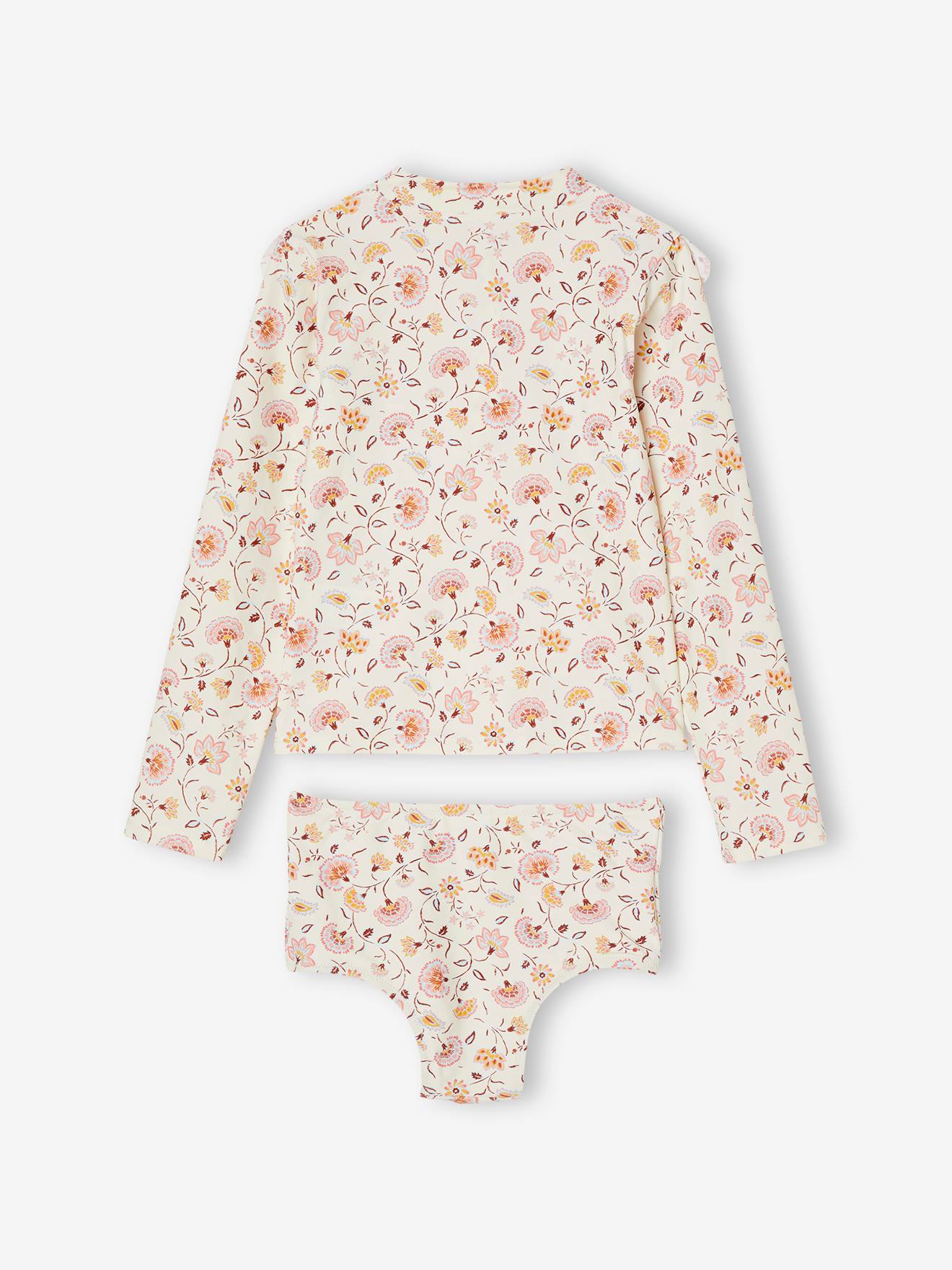 Ensemble de bain anti-UV fille T-shirt + shorty écru