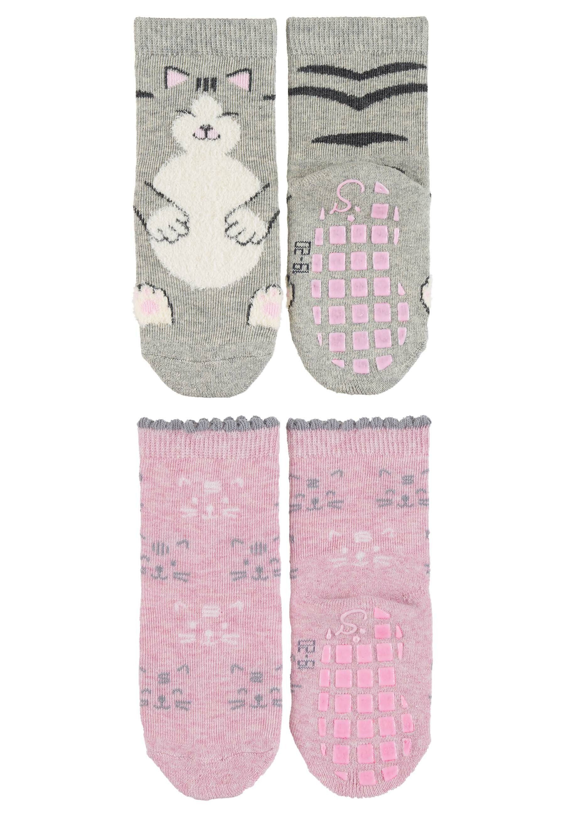 Sterntaler® ABS-Socken ABS-Söckchen Katze, 2er-Pack Rutschesocken - ABS-Socken Gummi, Baby ABS-Söckchen Doppelpack Katze mit Vollplüsch - Kindersocken Doppelpack Söckchen für Jungen und Mädchen mit ABS im Sohlenbereich - Anti-Rutsch-Sohle