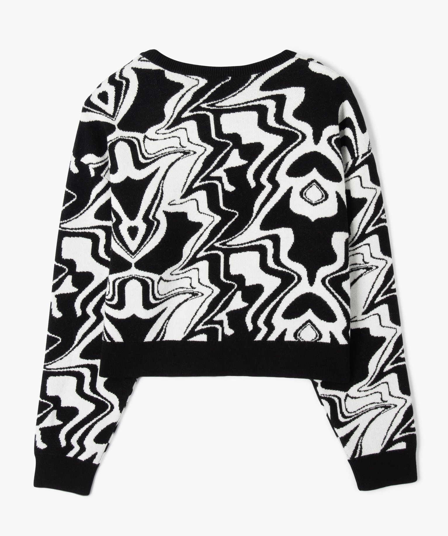 Pull court à col rond à motif abstraits fille noir | GEMO