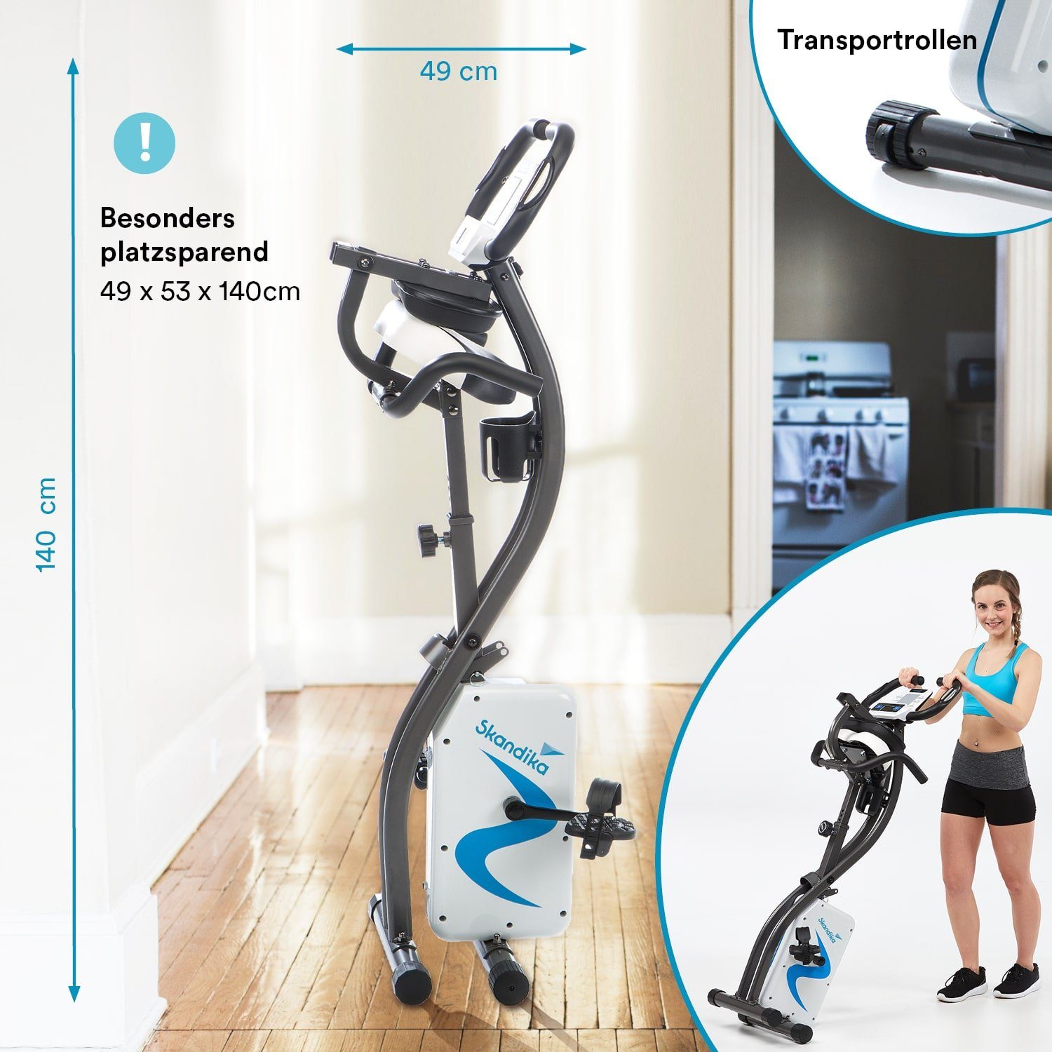 Skandika Heimtrainer Foldaway X-2000, Fitnessbike zusammenklappbar mit Bluetooth