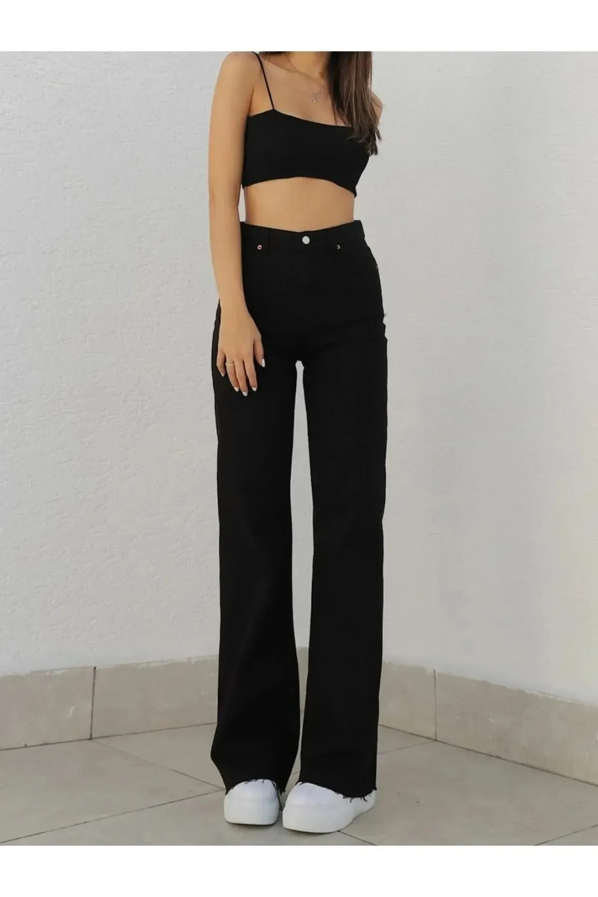 Trn JNS  Afrilix Loose Lycra 90's Unfading Black High Waist Loose Leg Denim Palazzo Hose