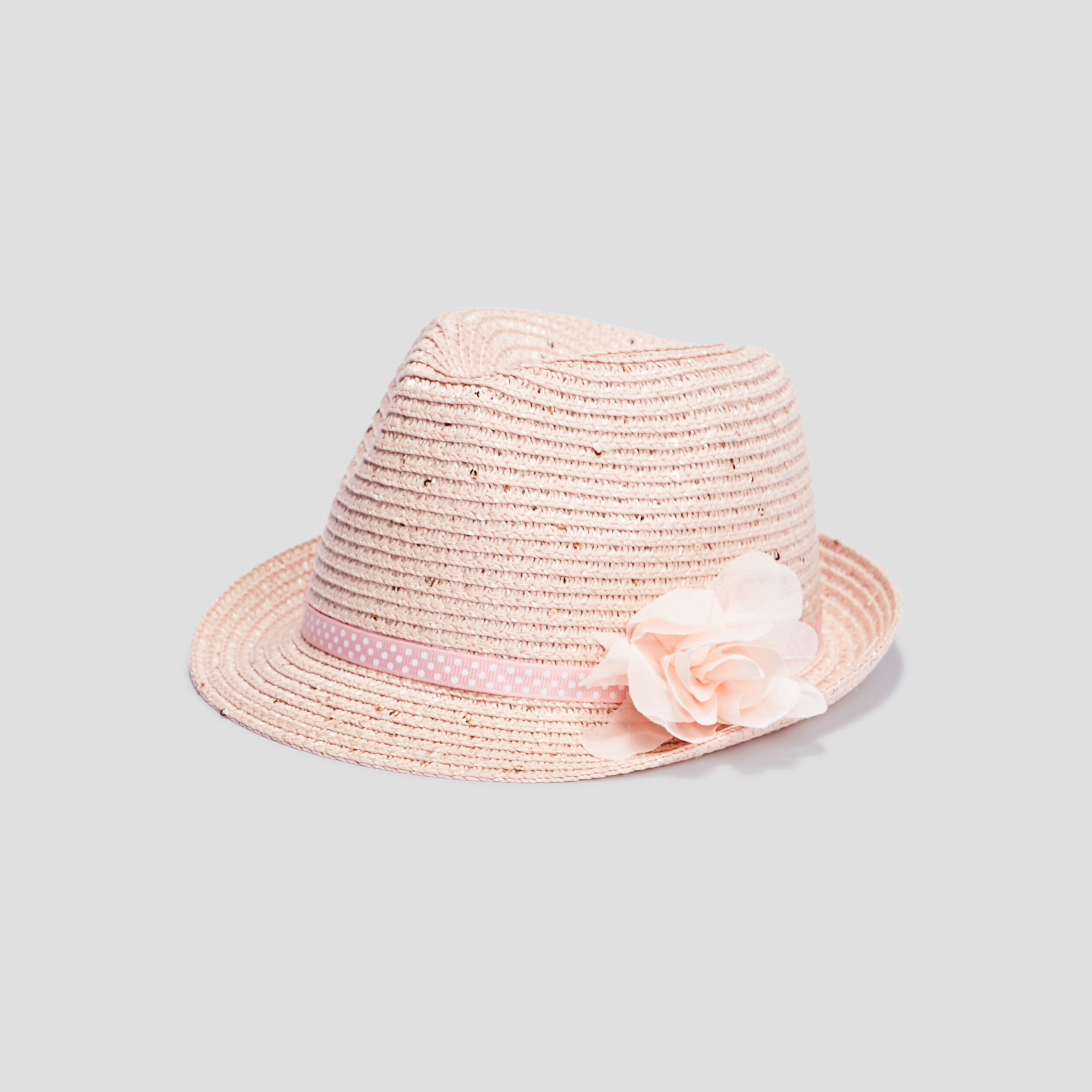 Chapeau à ruban et fleur rose clair fille | La Halle