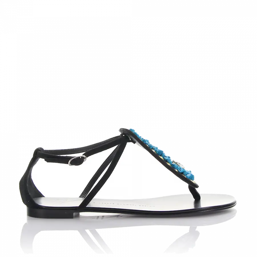 Giuseppe Zanotti - Sandale Rock 10 Veloursleder Knöchelriemchen schwarz - schwarz