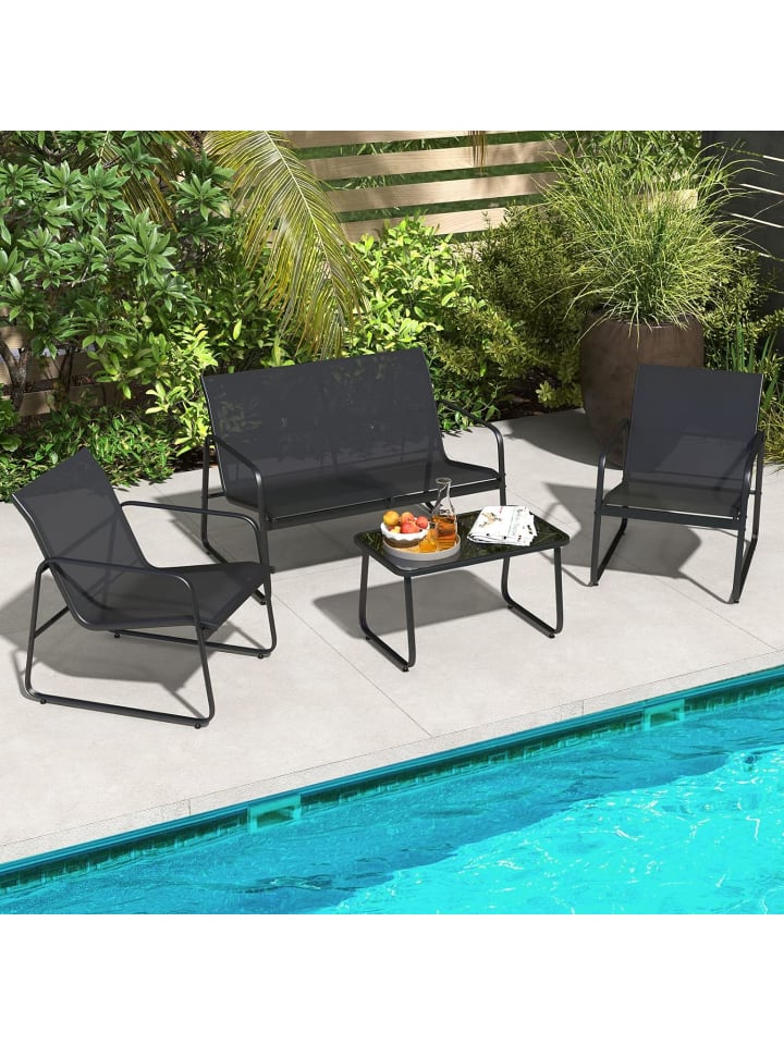 COSTWAY 4 tlg. Gartenmöbel Set in Schwarz günstig kaufen onesize