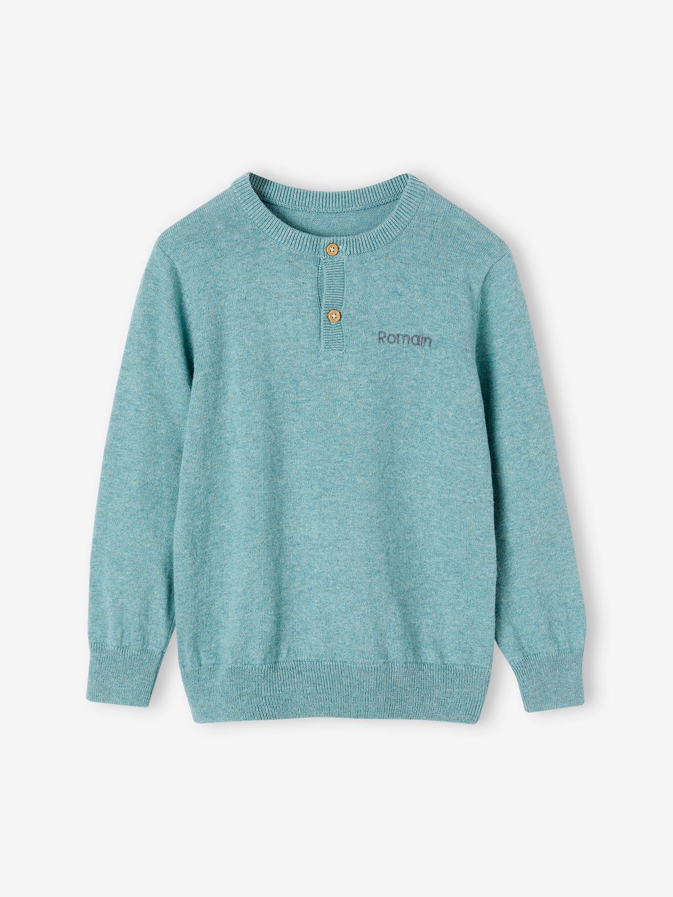 Vertbaudet Jungen Pullover mit Henley-Ausschnitt Oeko-Tex, personalisierbar - beige meliert