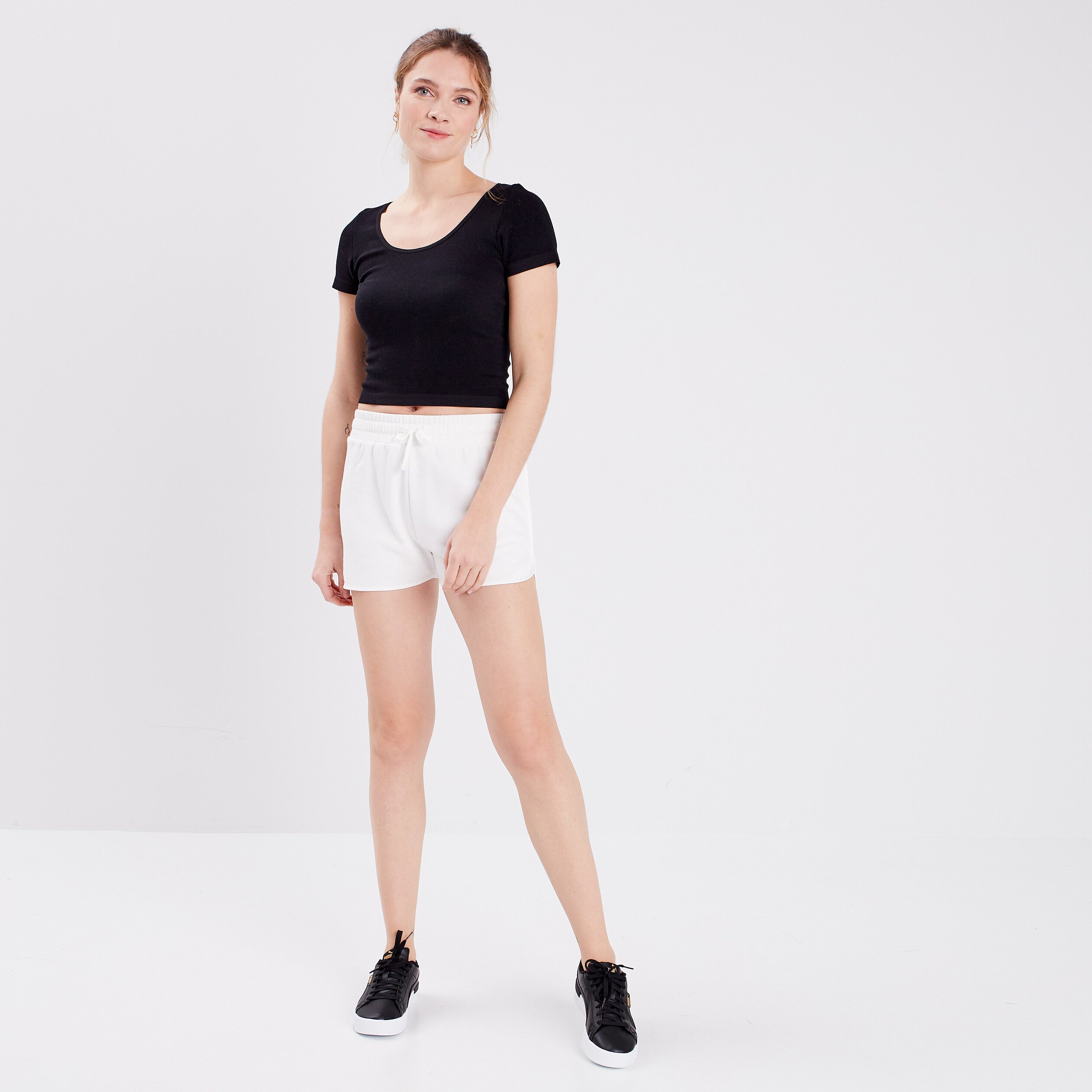 Jogging-Short droit taille élastiquée blanc femme | La Halle