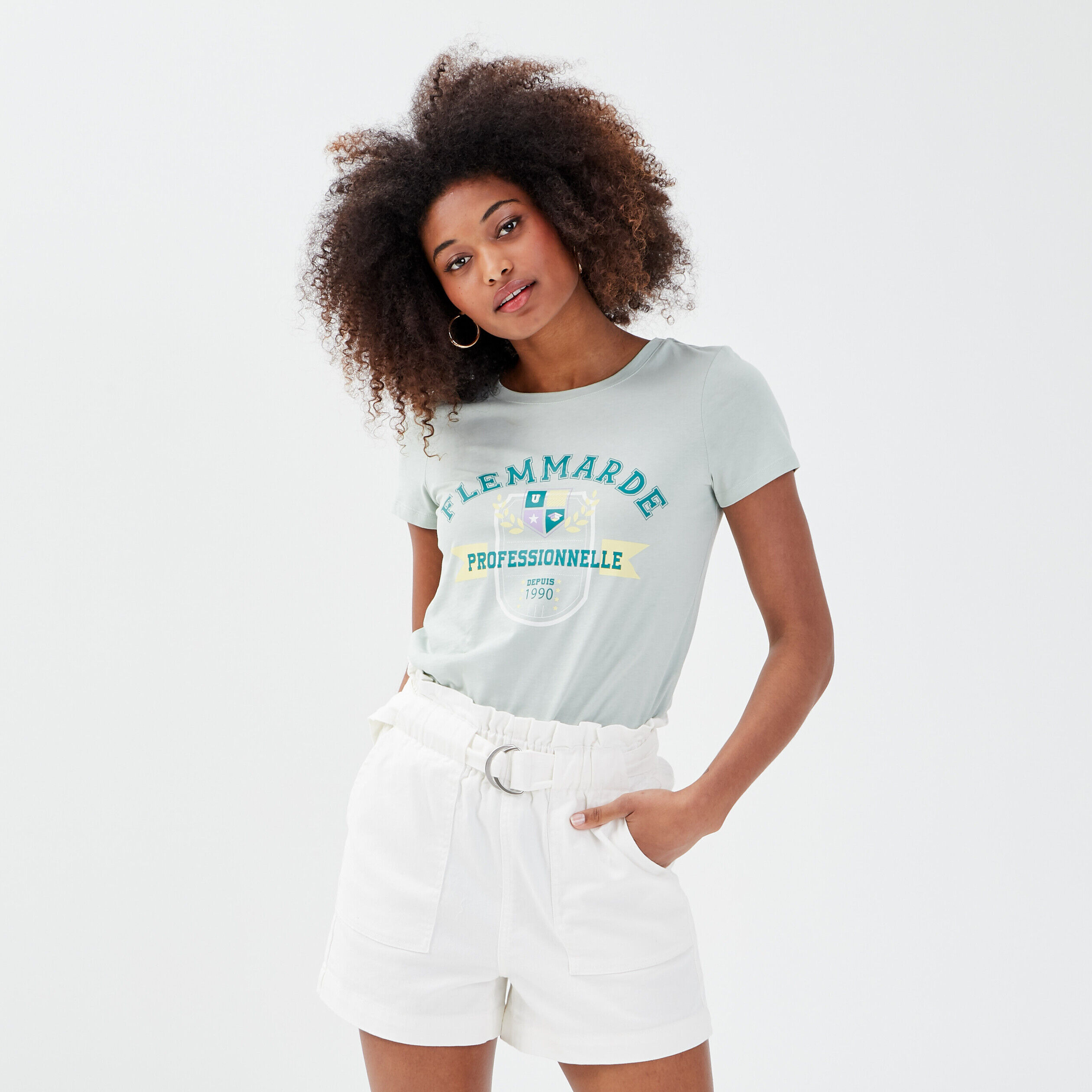T-shirt manches courtes vert clair femme | Cache Cache