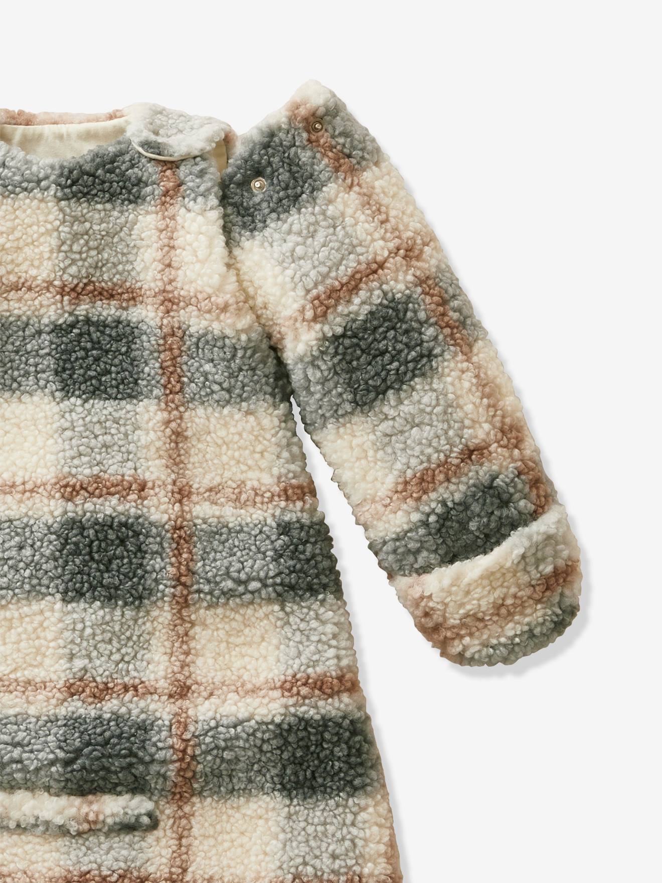 Vertbaudet Baby Auto-Schlafsack KARO aus Teddyfleece Oeko-Tex - grau/wollweiß