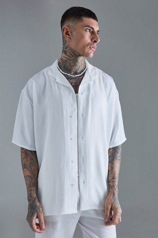 Tall weißes Oversize Leinen-Hemd