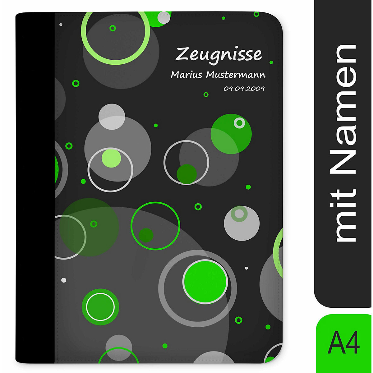 Zeugnismappe / Dokumentemappe mit Name personalisiert Kreise Grün