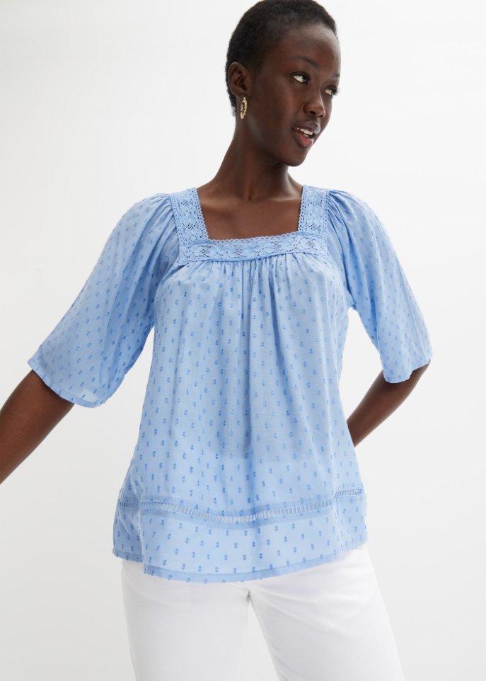 Transparente Bluse mit Häkelspitze
