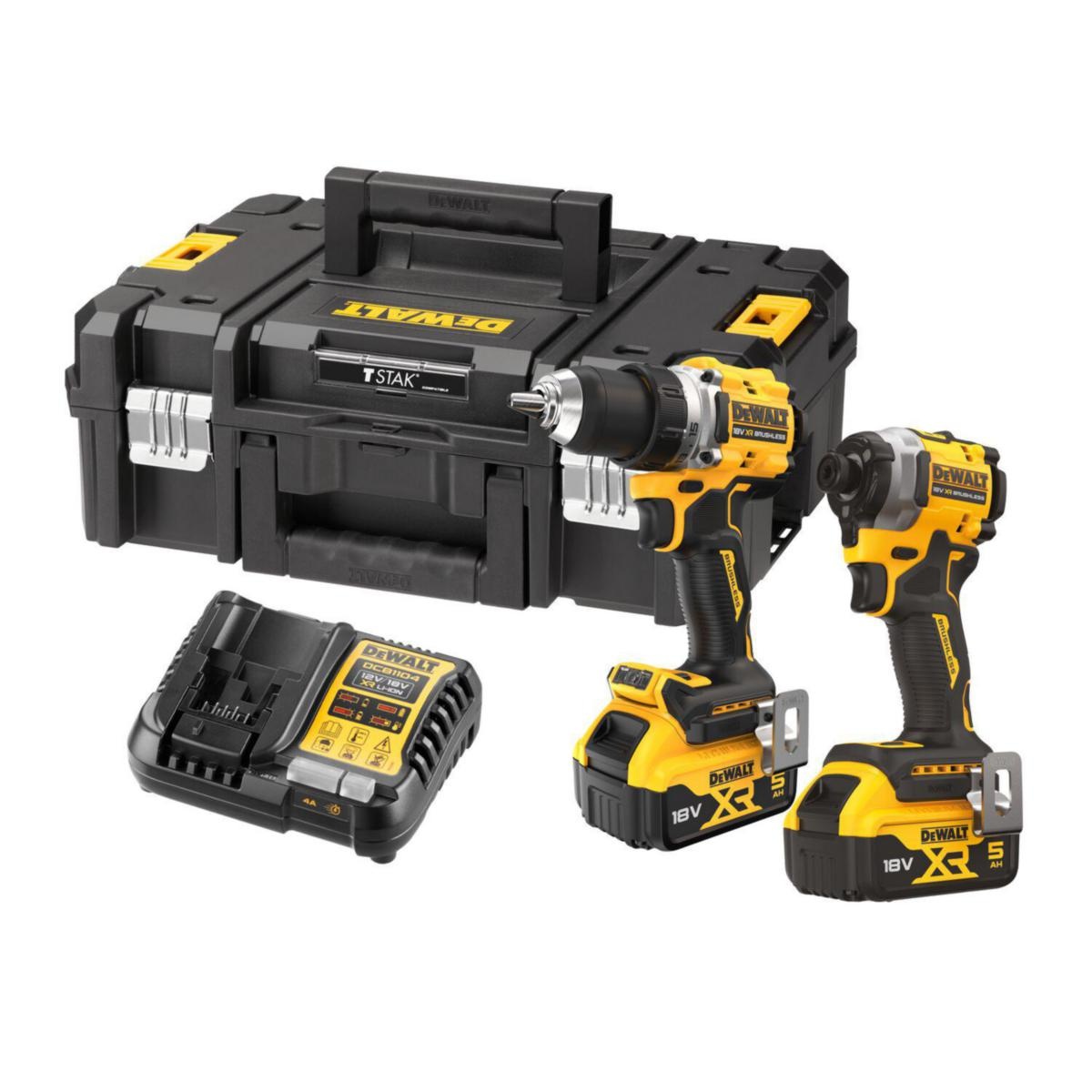 DeWalt DCK2051P2T-QW Kit dublu fără perii XR de 18V DCD800 + DCF850 - 2x 5Ah în TSTAK