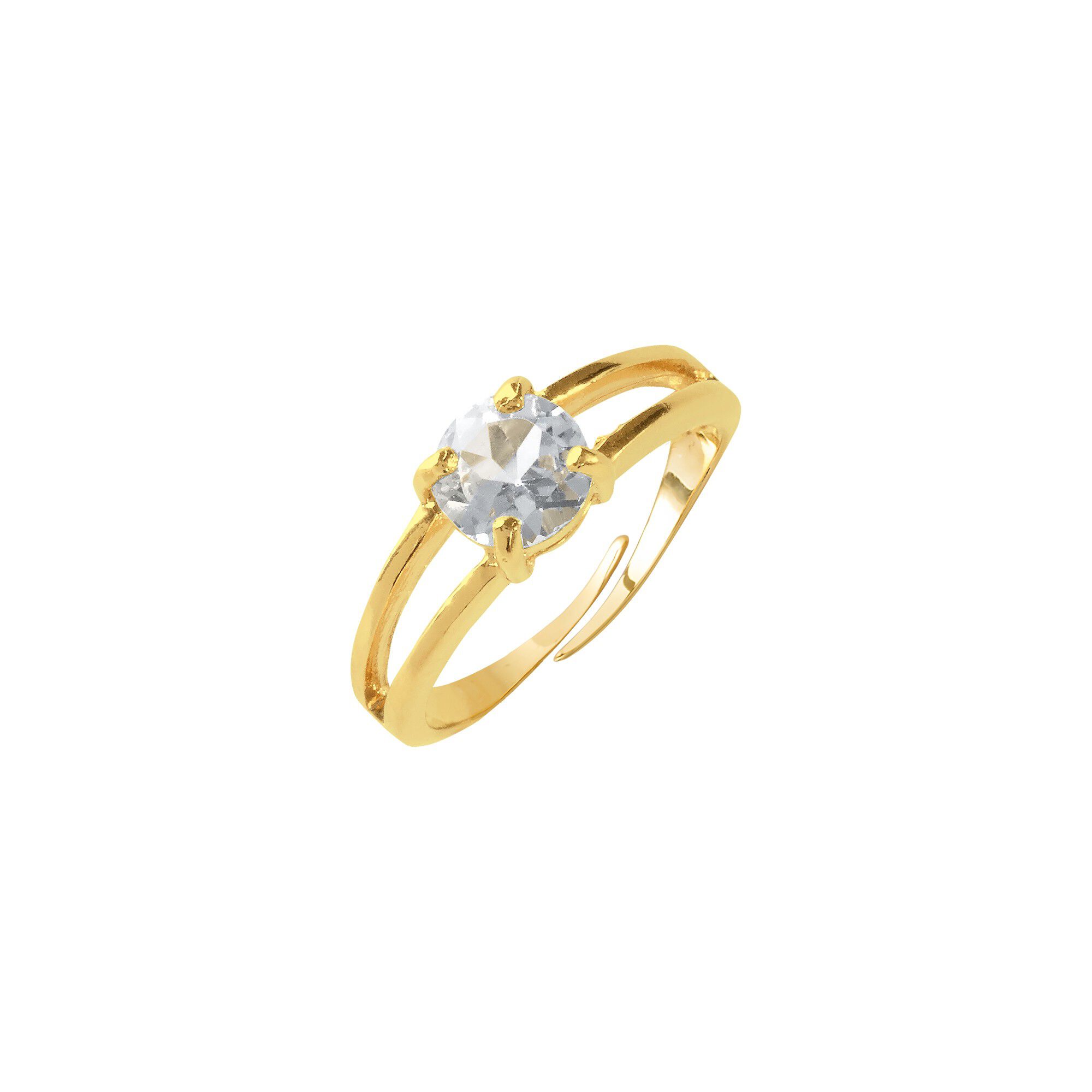 Bague double ajustable dorée à l'or fin et Cristal de Roche