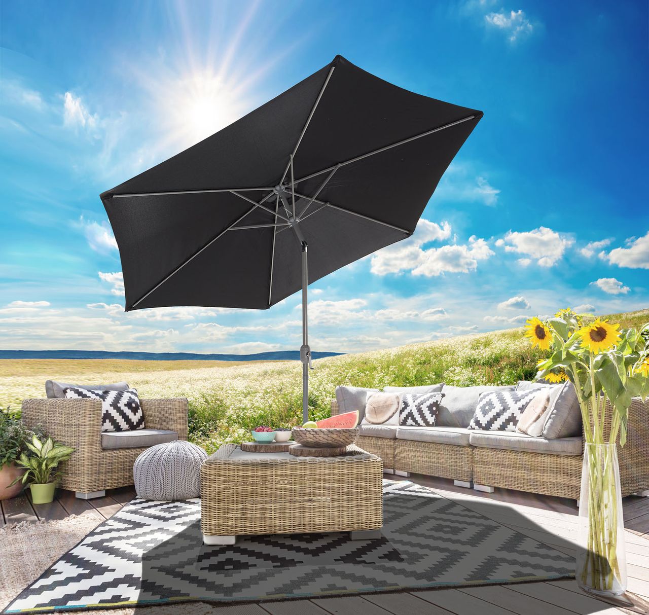 Weles Sonnenschirm, Stahl,  200 cm, anthrazit