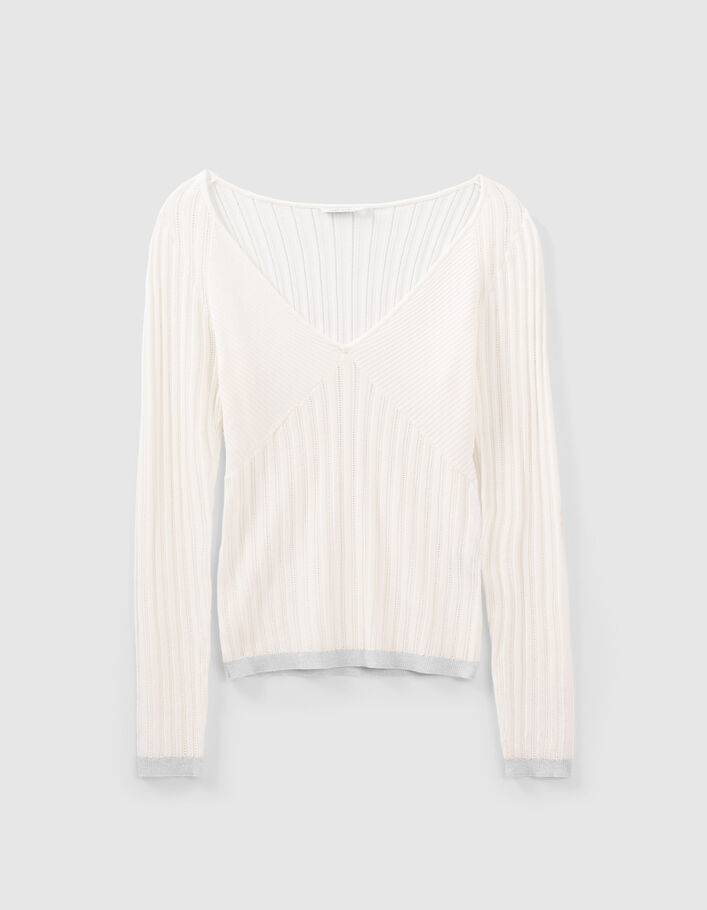 Pull écru tricot ajouré fantaisie Femme