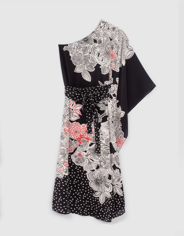 Robe asymétrique noire motif fleurs IKKS x GIGEEZ Femme