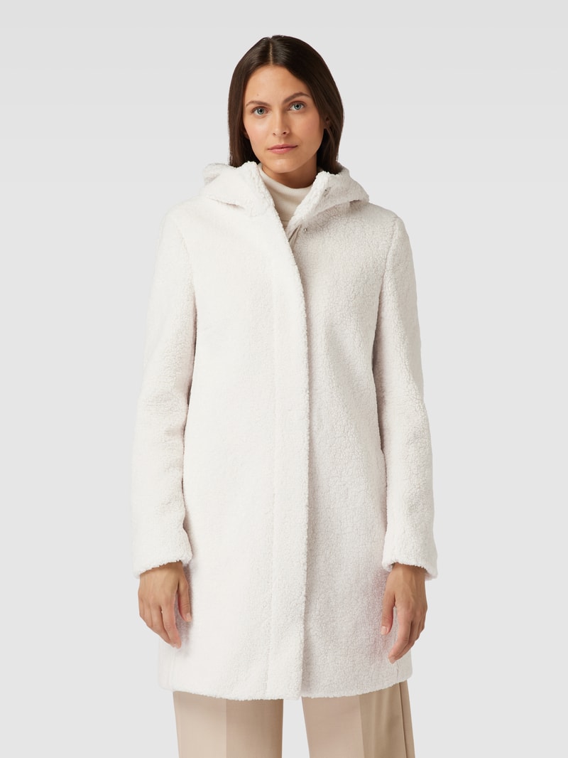 Mantel in Teddyfell-Optik mit Kapuze in offwhite