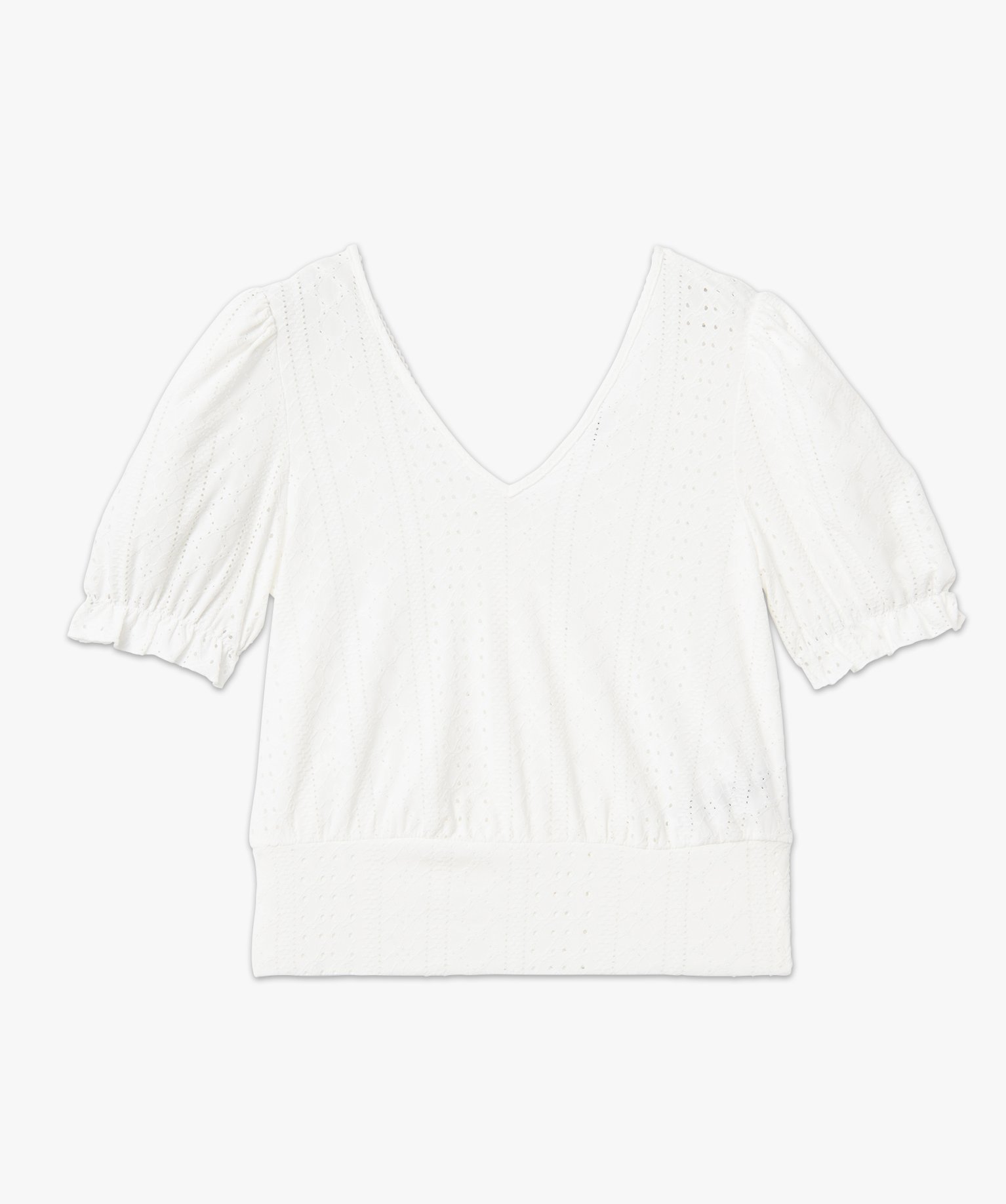 Tee-shirt manches courtes col V devant et dos en dentelle femme ecru | GEMO