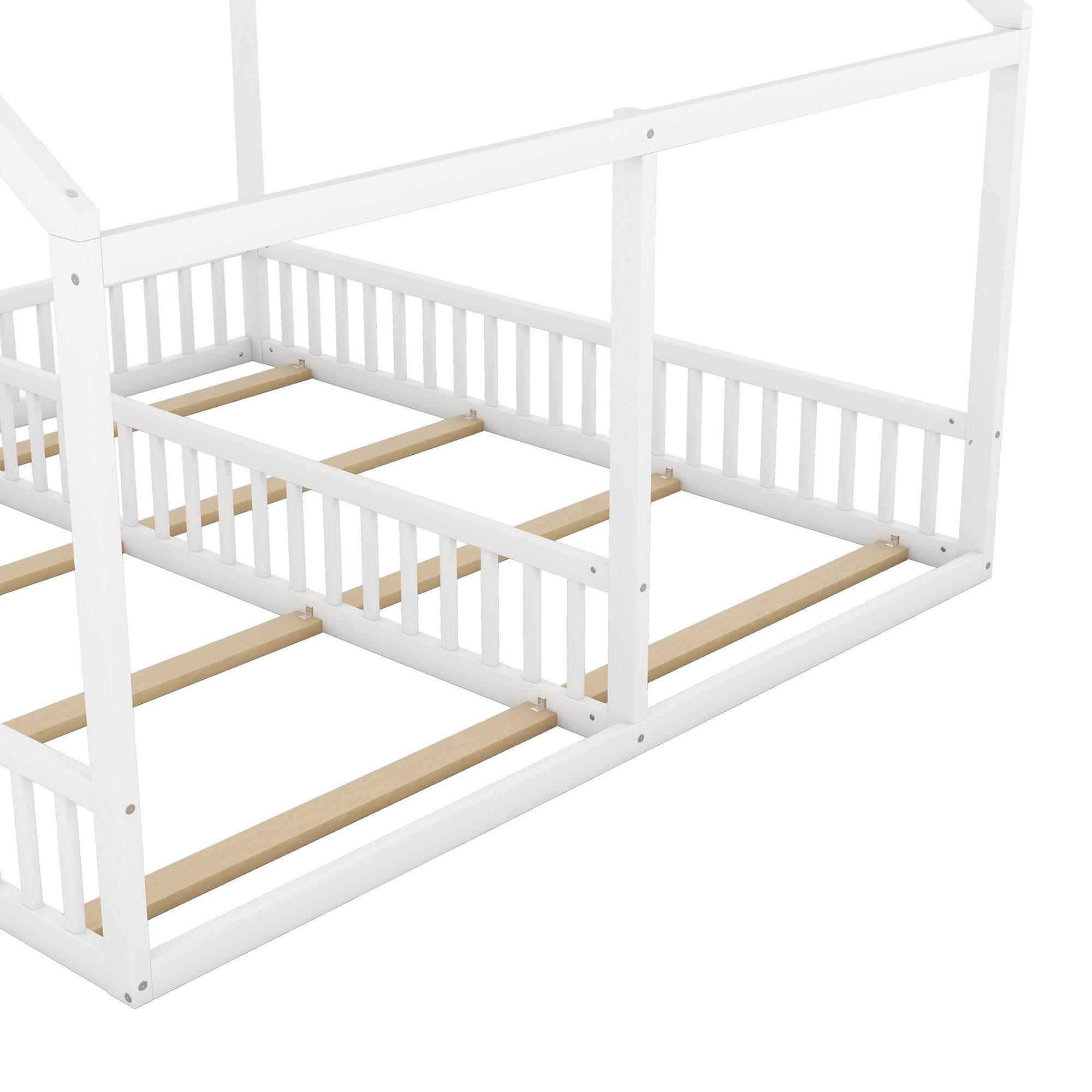 WISHDOR Kinderbett Funktionsbett Holzbett Einzelbetten, 2-in-1-Betten (flache Betten, Hausmodelle, 2-in-1-Betten), ohne Matratze